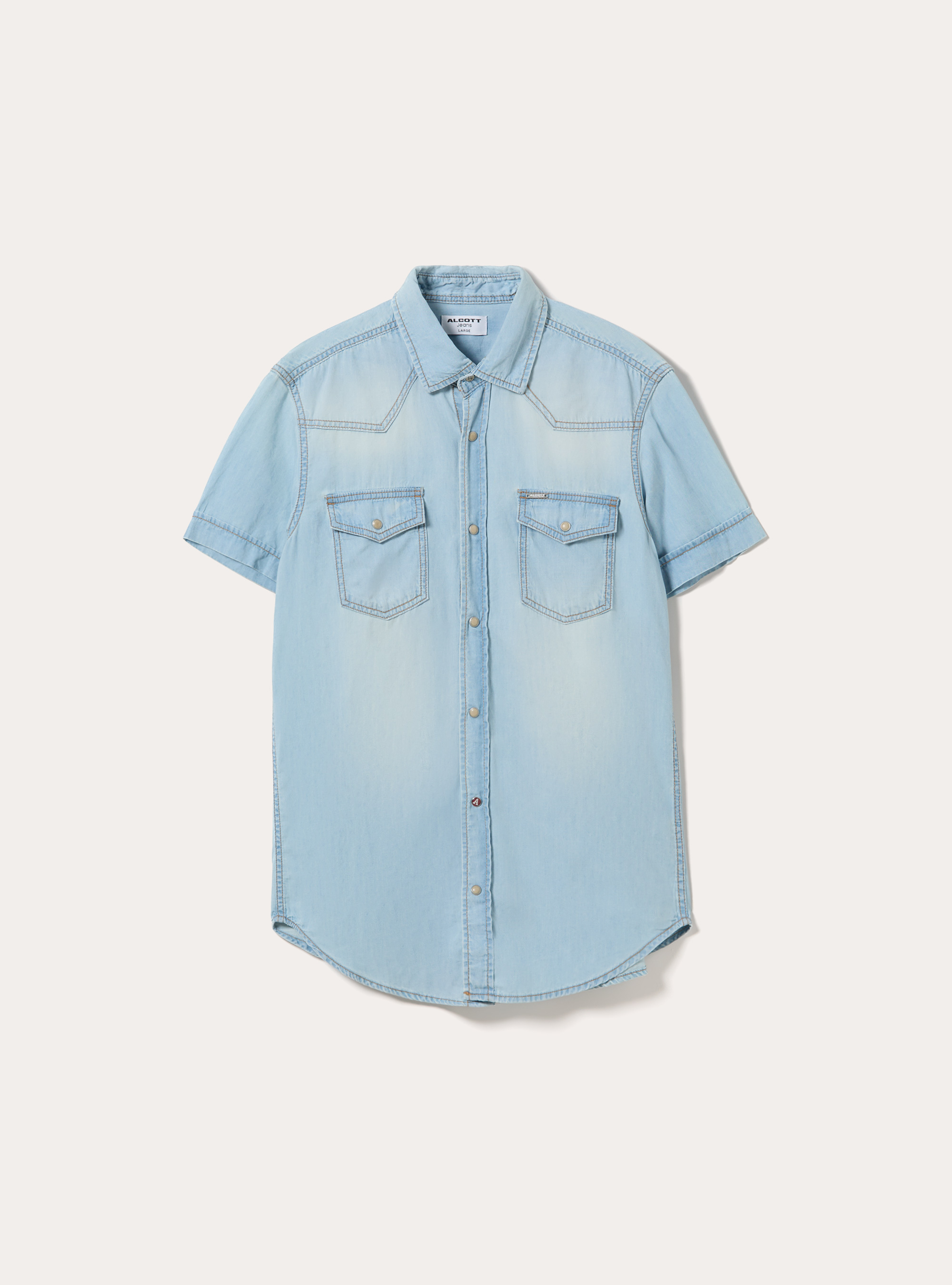 Short Sleeve Western Denim Shirt, D006 AZURE