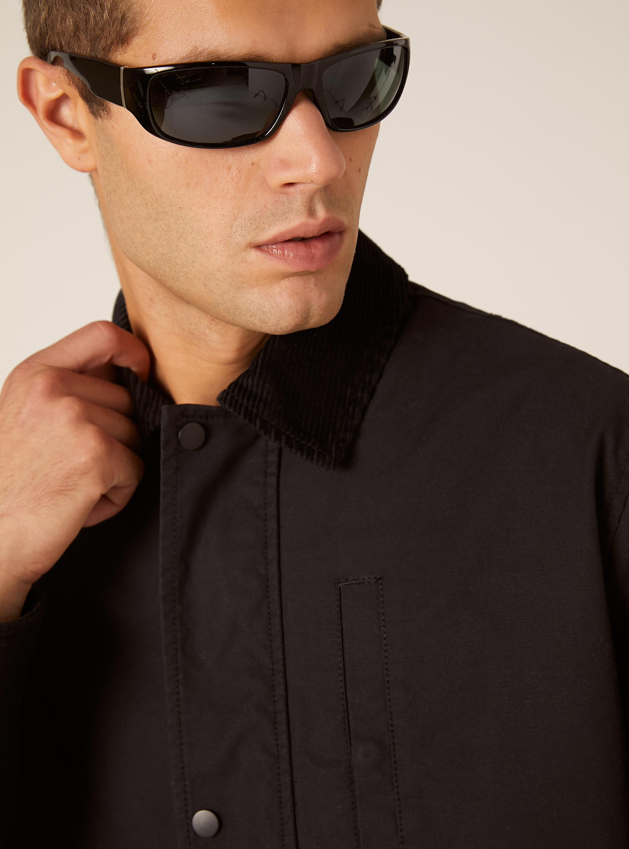 Veste en toile coupe carr&eacute;e, BK1 BLACK
