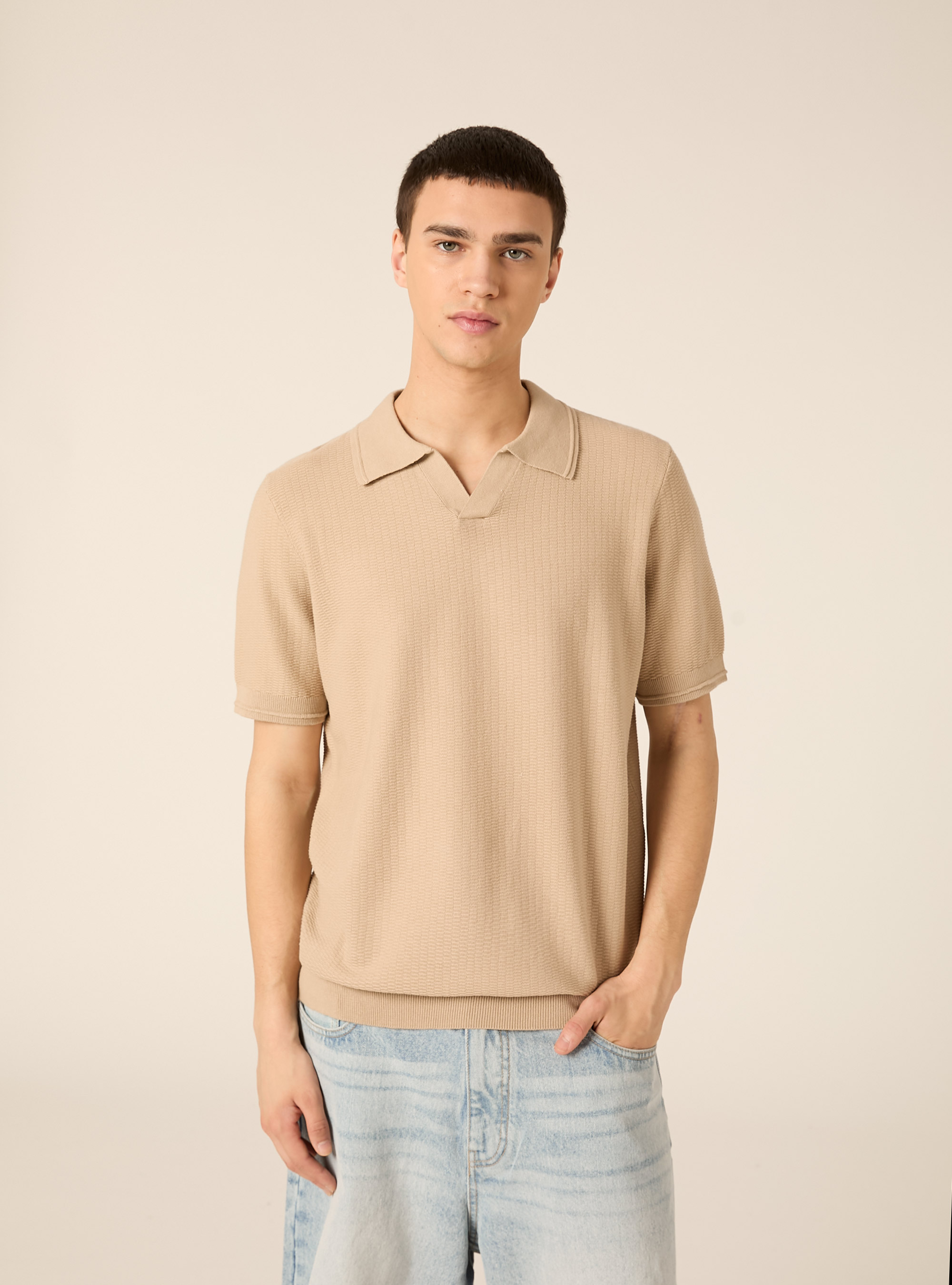 Polo derby in maglia, BEIGE MEDIO