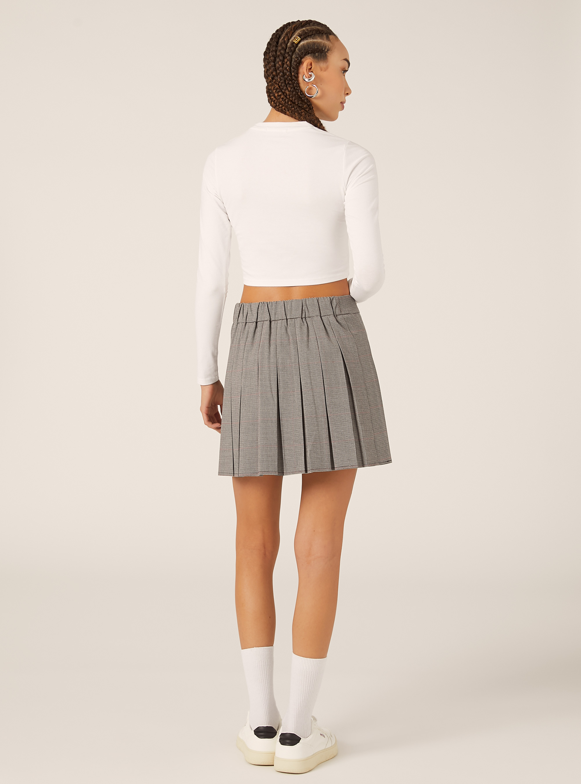 Mini-jupe pliss&eacute;e &agrave; motifs, GY2 GREY MEDIUM