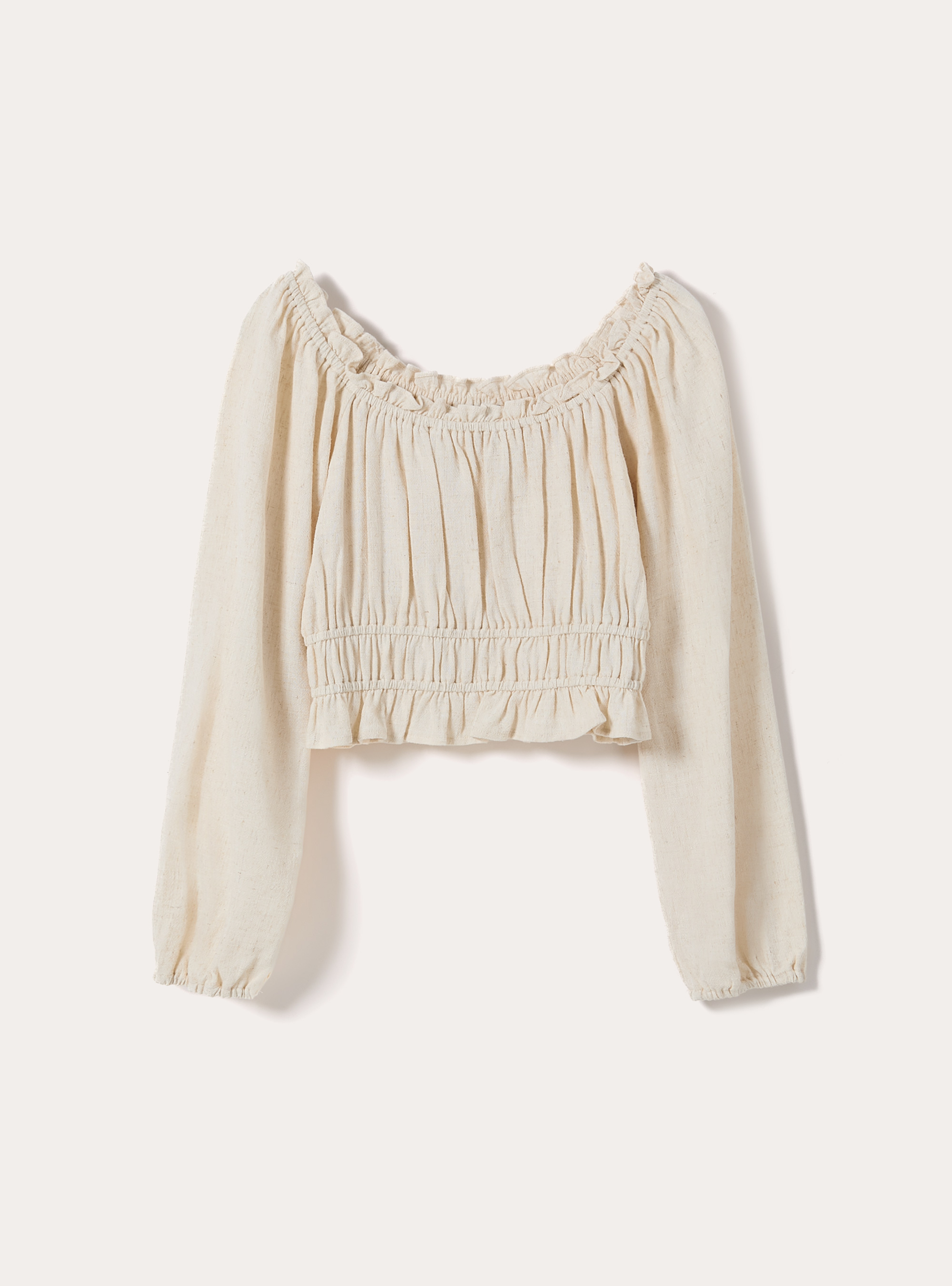 Blusa boho de mezcla de lino, MBG3 BEIGE MEL LIGHT