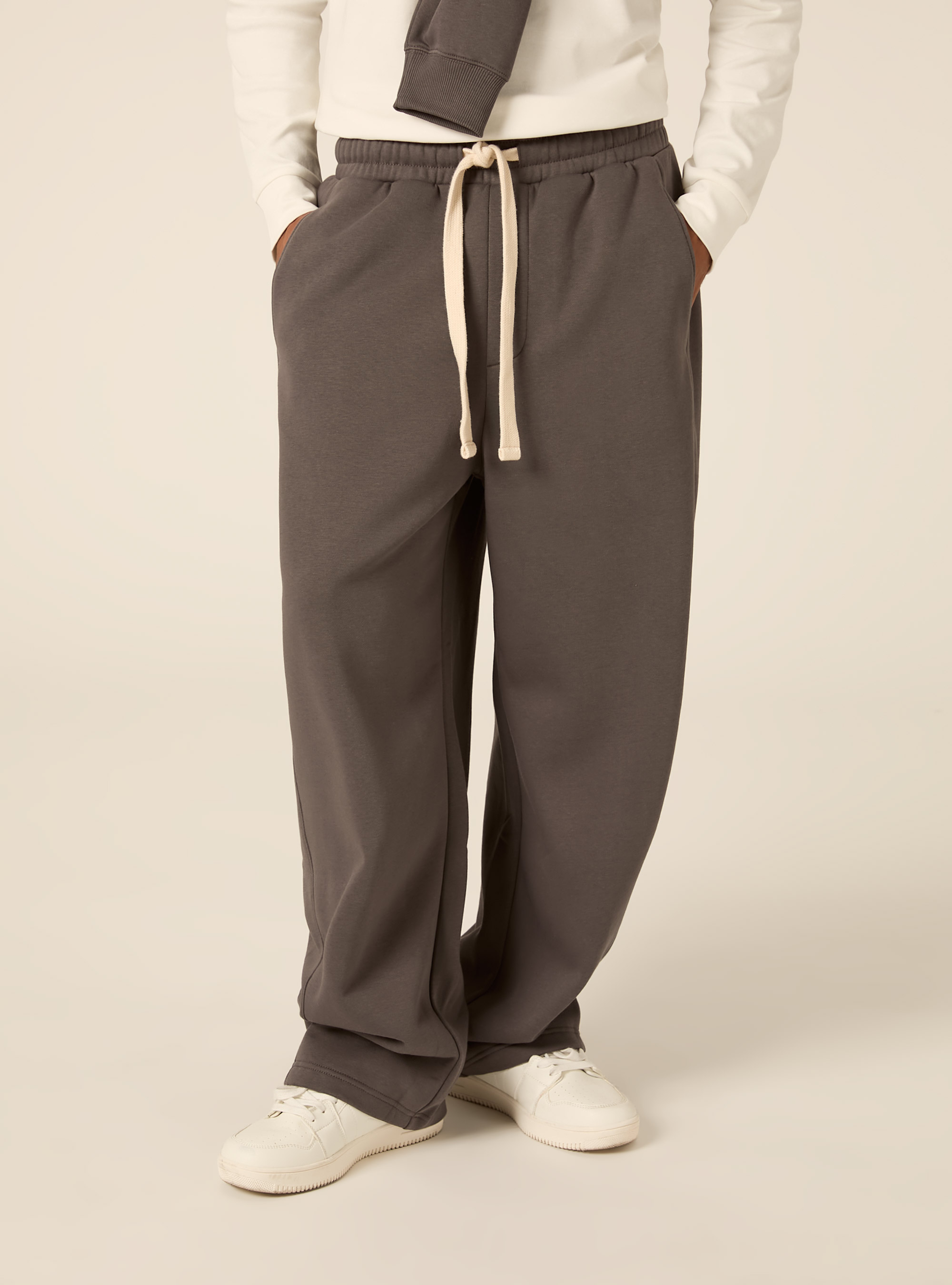 Barrel fit fleece trousers, GY1 GREY DARK