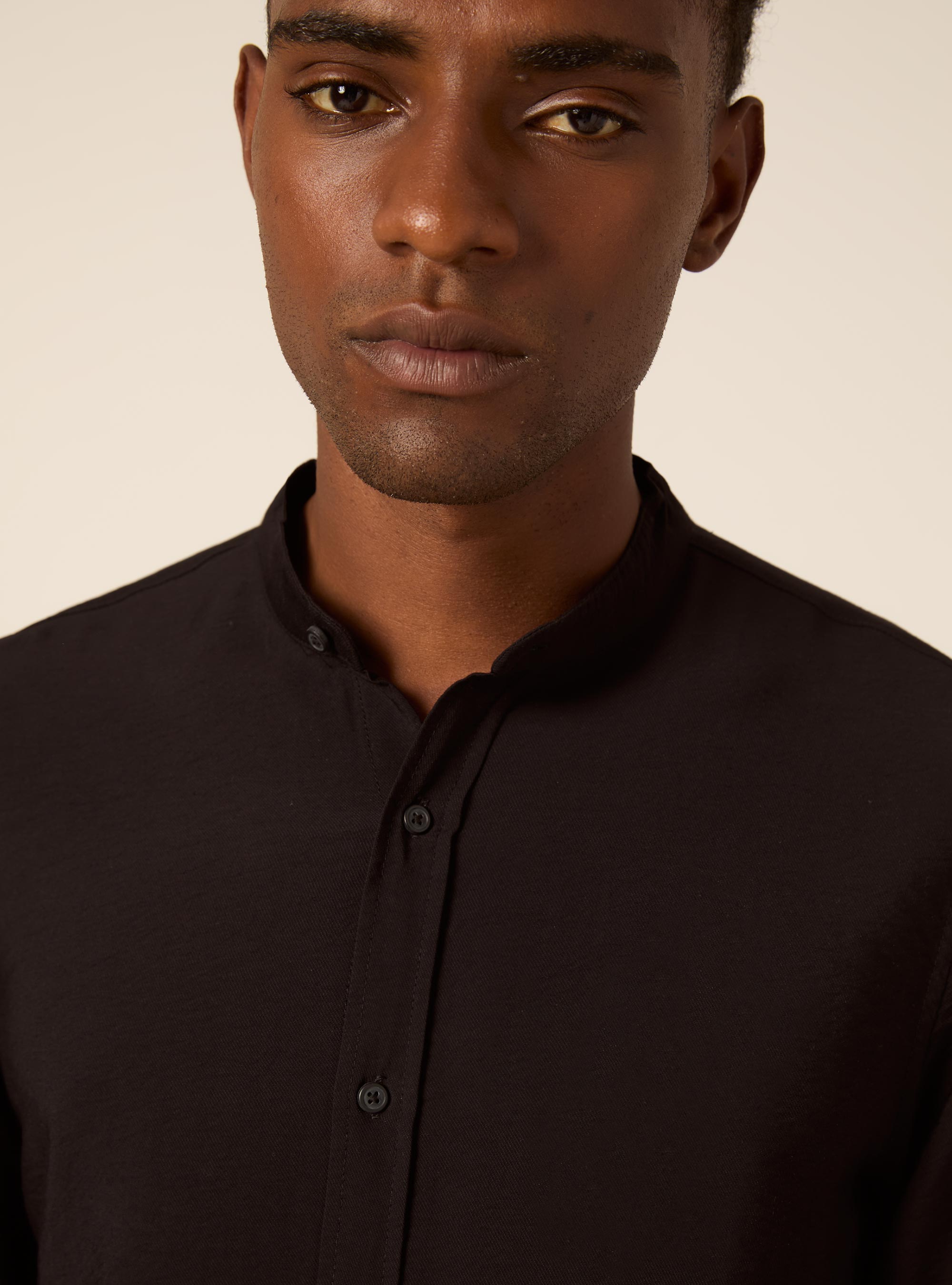 Regular Fit Mandarin Collar Shirt, BK1 BLACK
