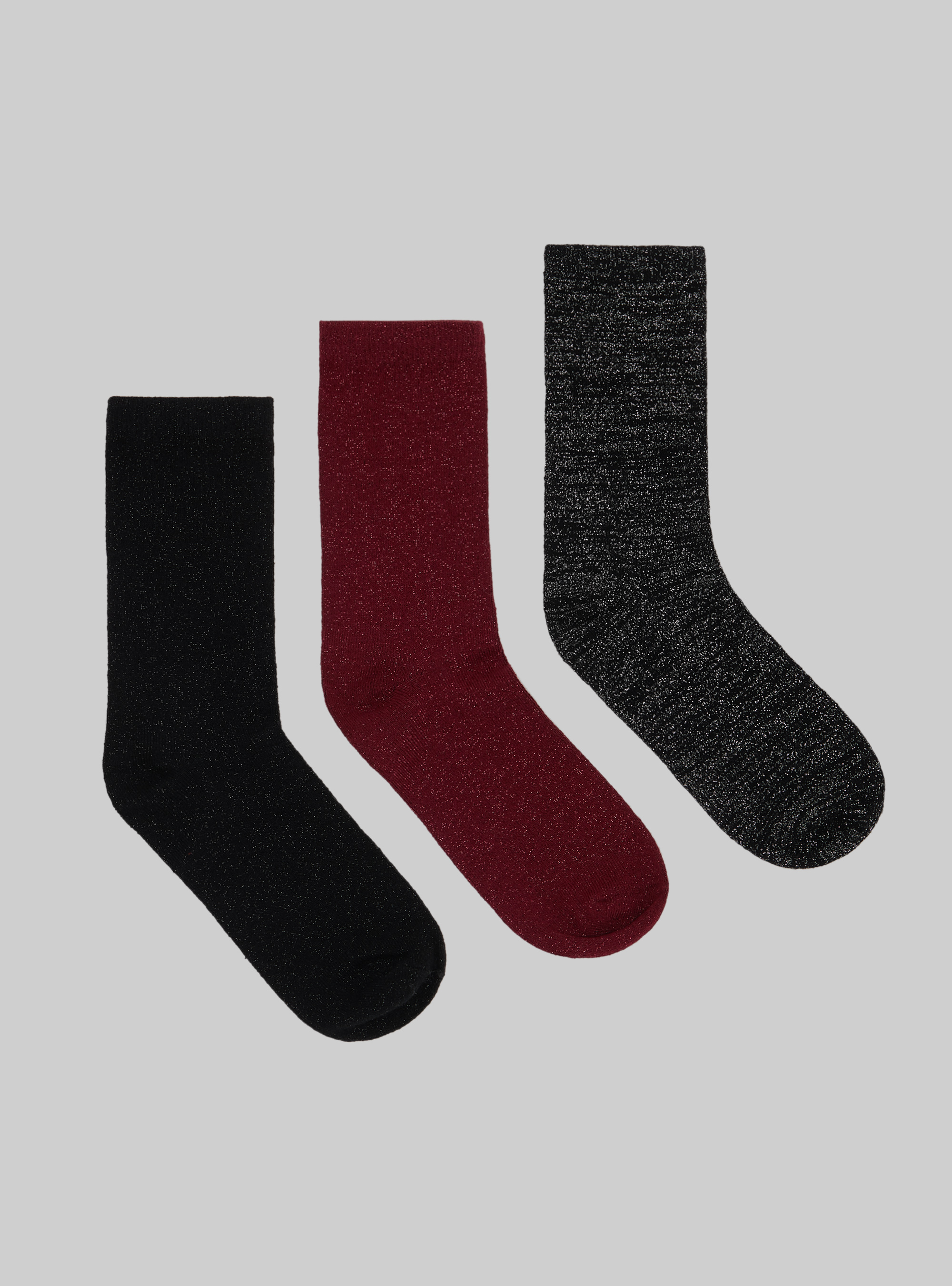 Set de 3 pares de calcetines con efecto metalizado, BK1 BLACK
