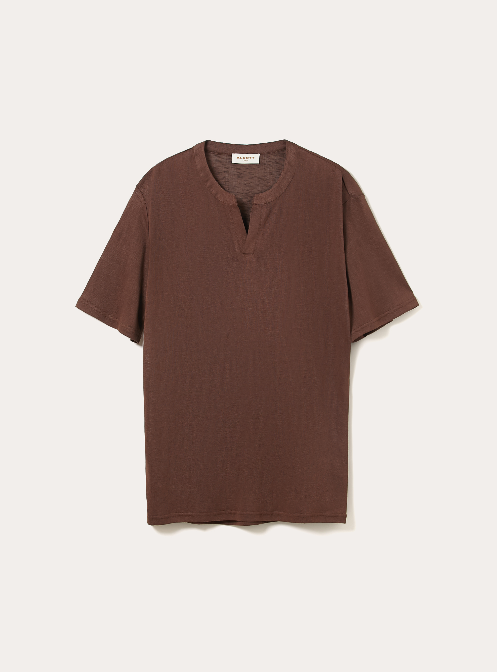 T-Shirt mit Notch-Neck-Ausschnitt und Relief-Textur, BR1 BROWN DARK