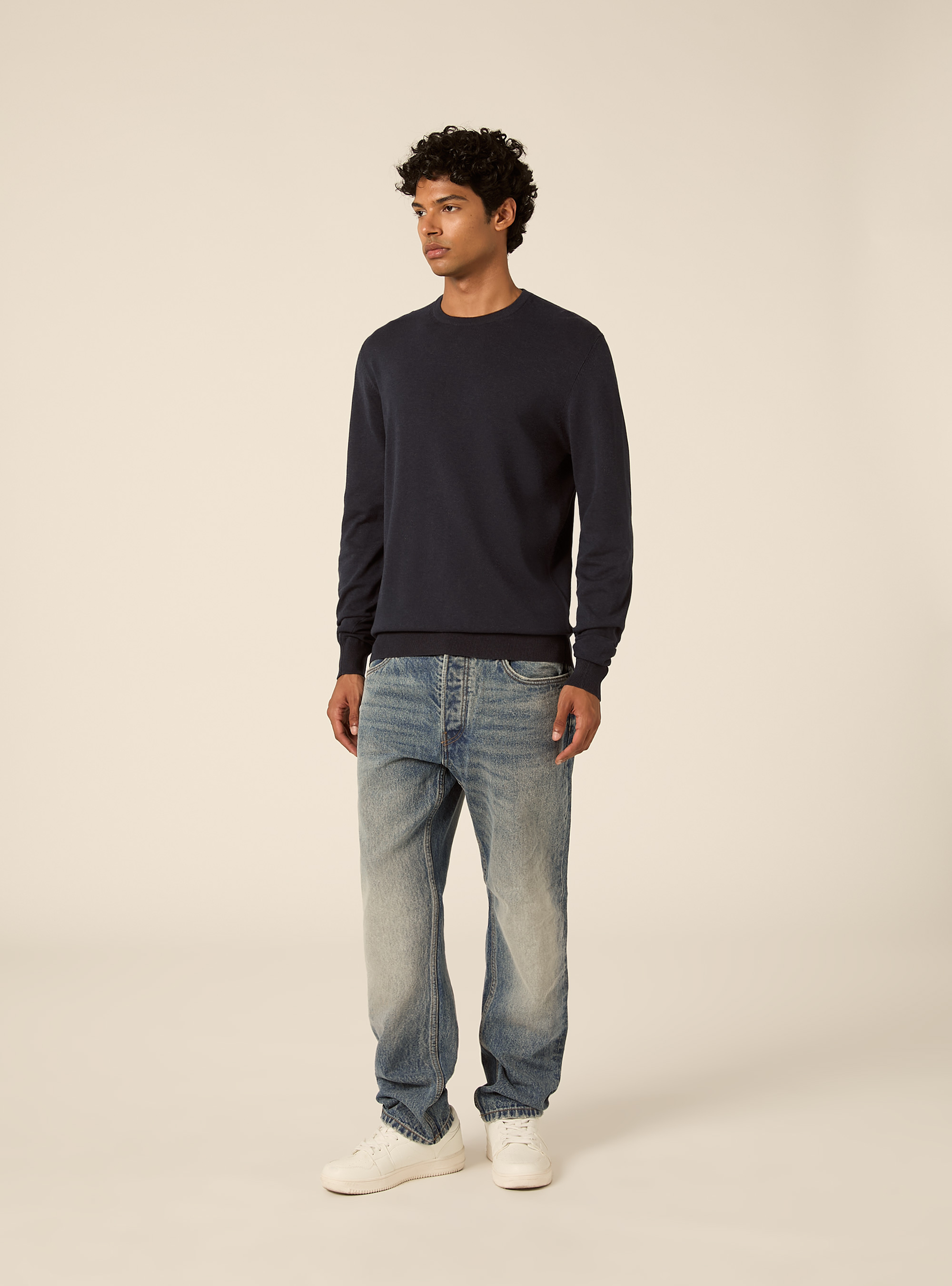 Jersey de cuello redondo en viscosa Lenzing Ecovero, MNA2 NAVY MEL MED