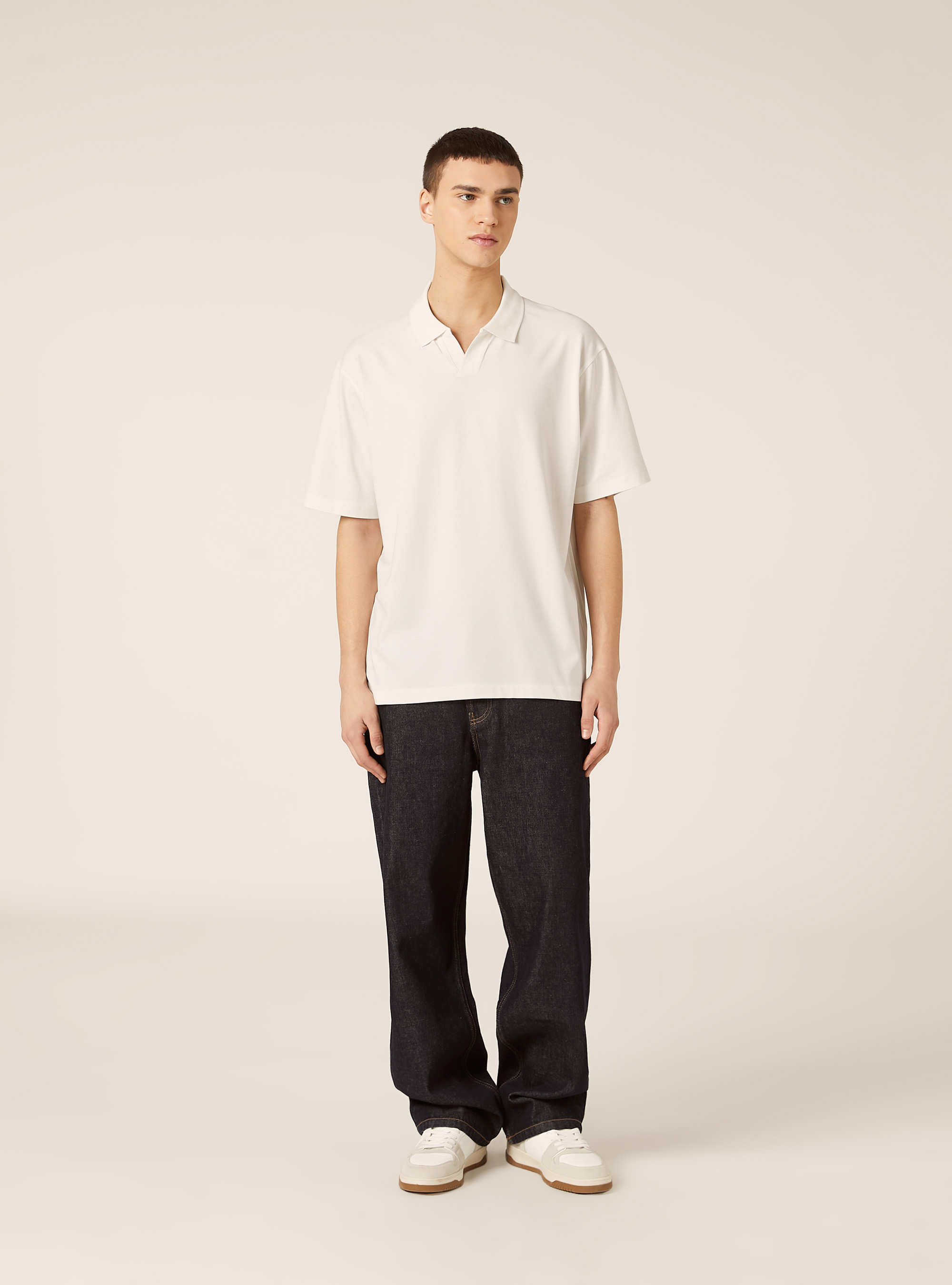 Polo mezza placchetta in jersey elasticizzato, WH1 OFF WHITE
