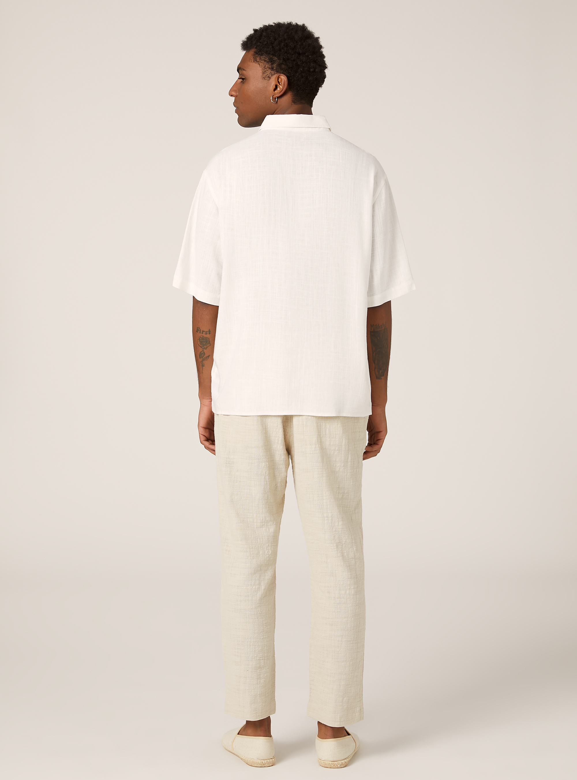 Chemise &agrave; manches courtes en lin m&eacute;lang&eacute;, WH1 OFF WHITE