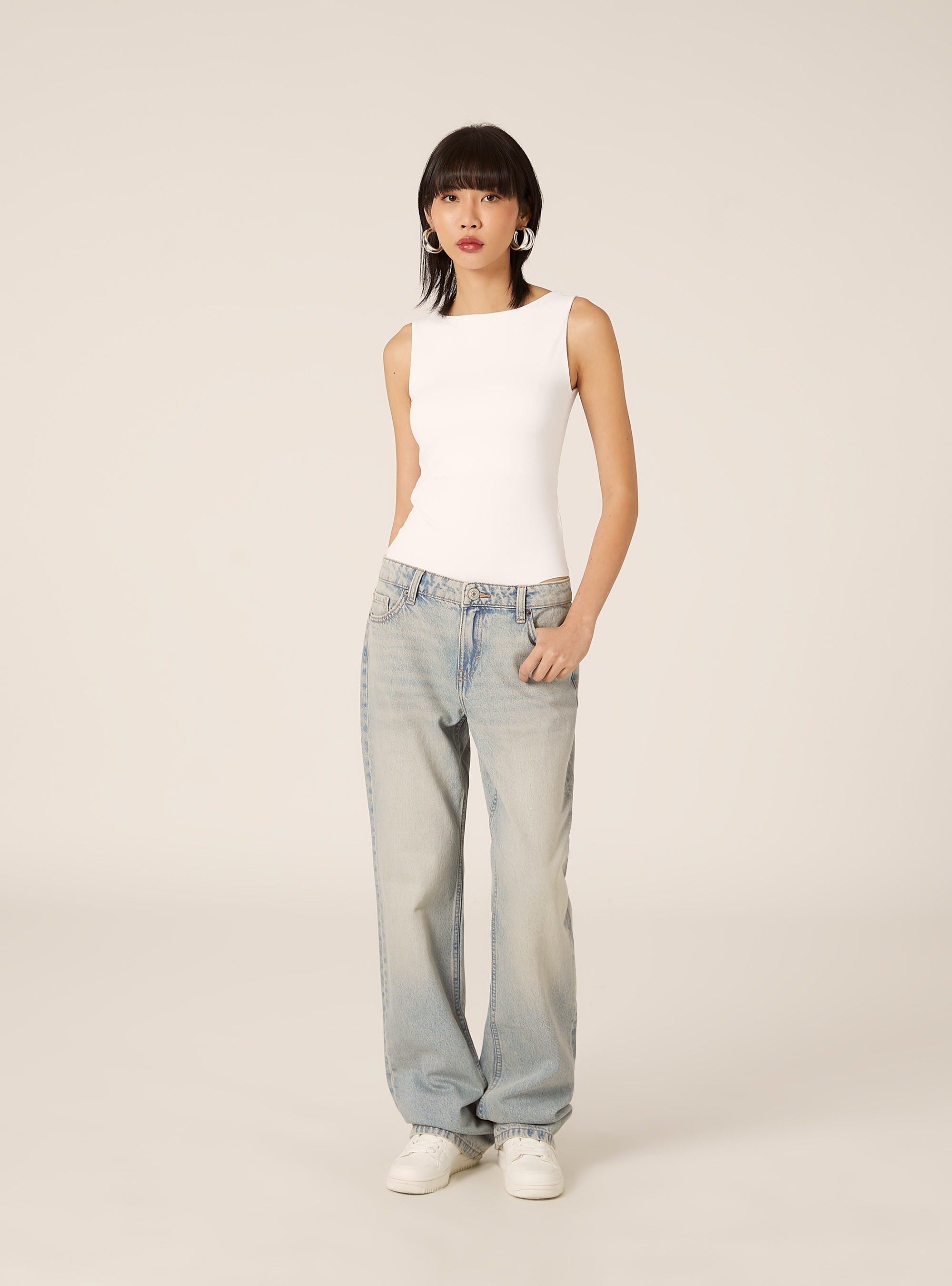 Jeans droit taille basse, D006 AZURE