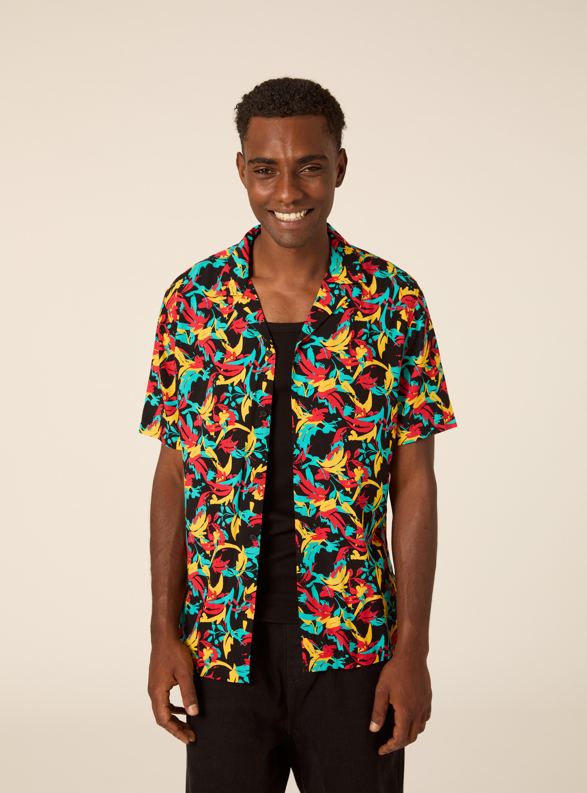 Chemise Bowling &agrave; Imprim&eacute; Abstrait Multicolore, C101 BLACK
