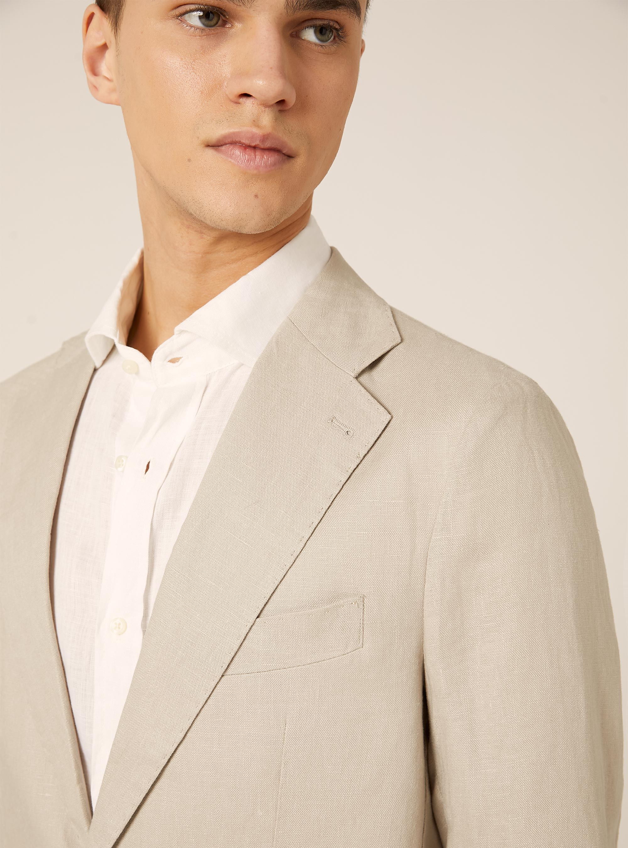 Single-breasted jacket in pure linen, BG3 BEIGE LIGHT