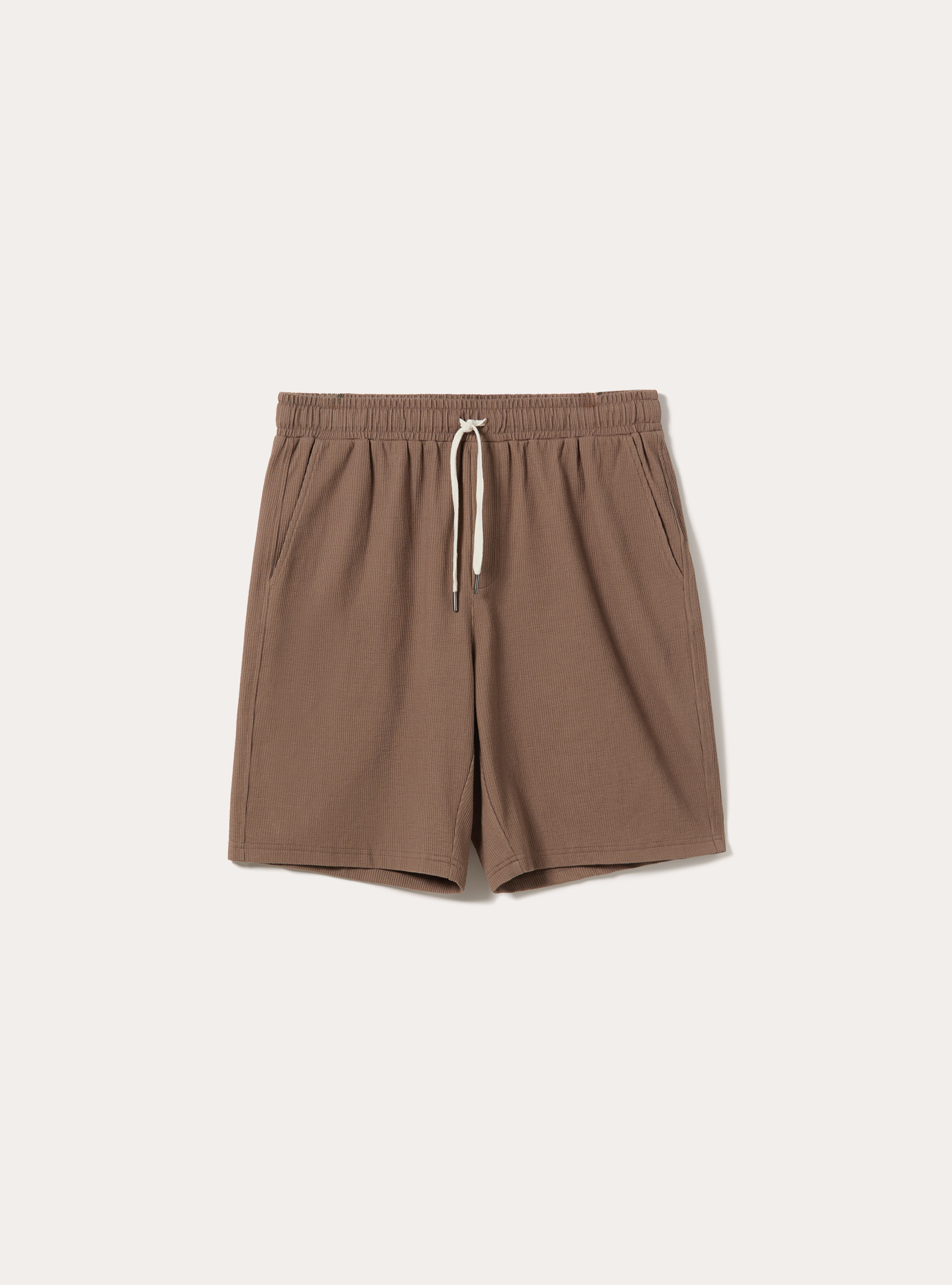 Bermuda in Maglia Strutturata con Coulisse, MARRONE CHIARO
