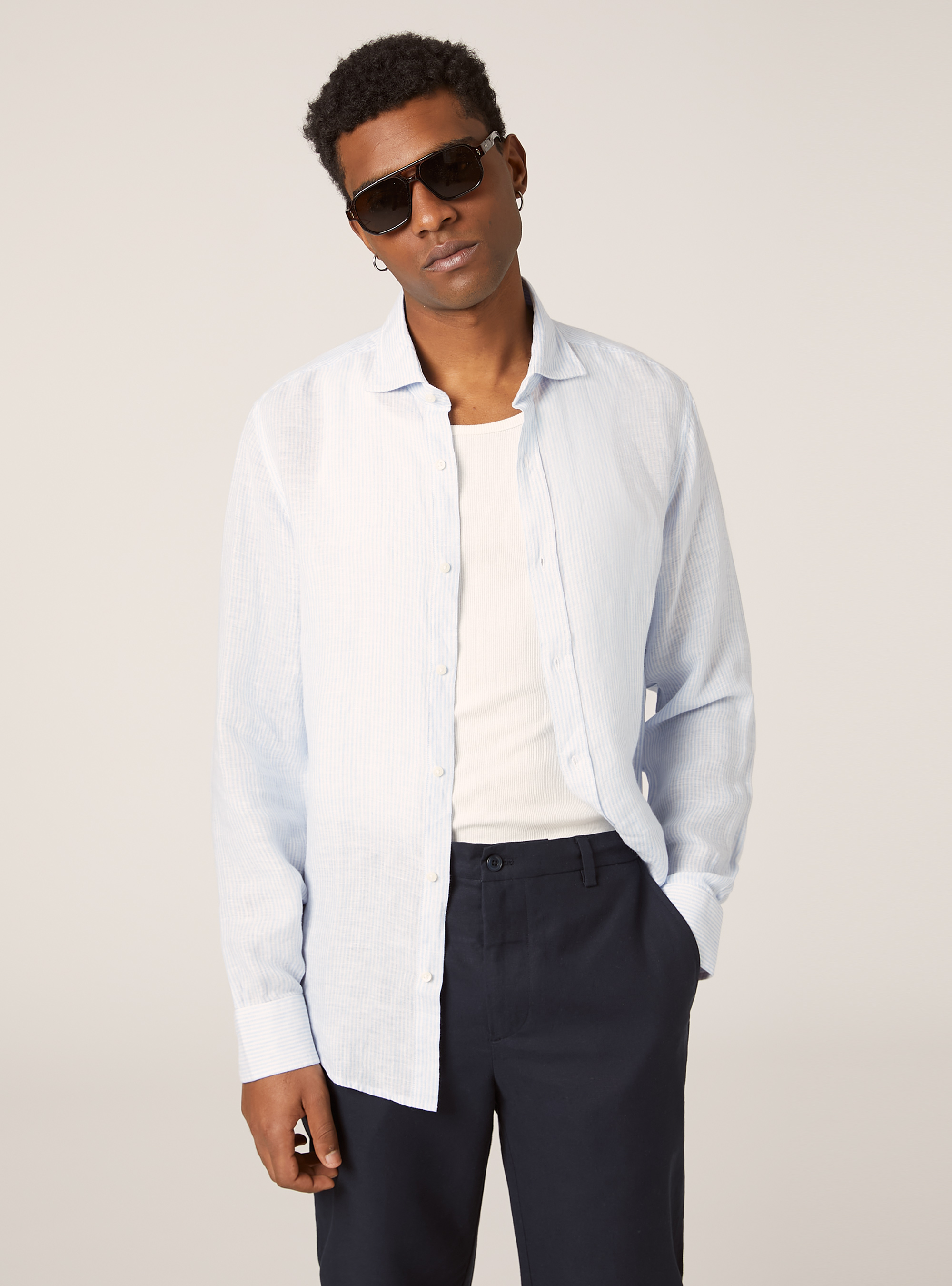 Camisa a rayas de puro lino, AZ3 AZURE LIGHT