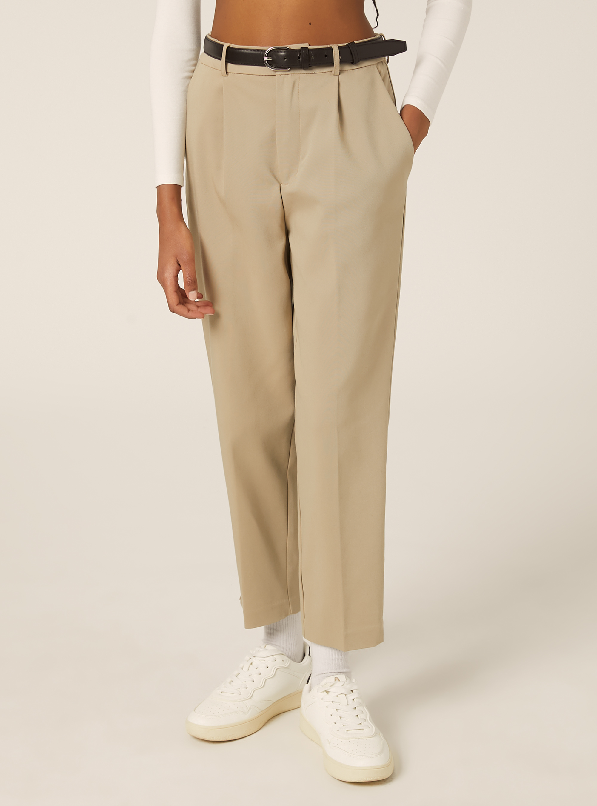 Pantaloni tailored slim fit con cintura, BEIGE MEDIO