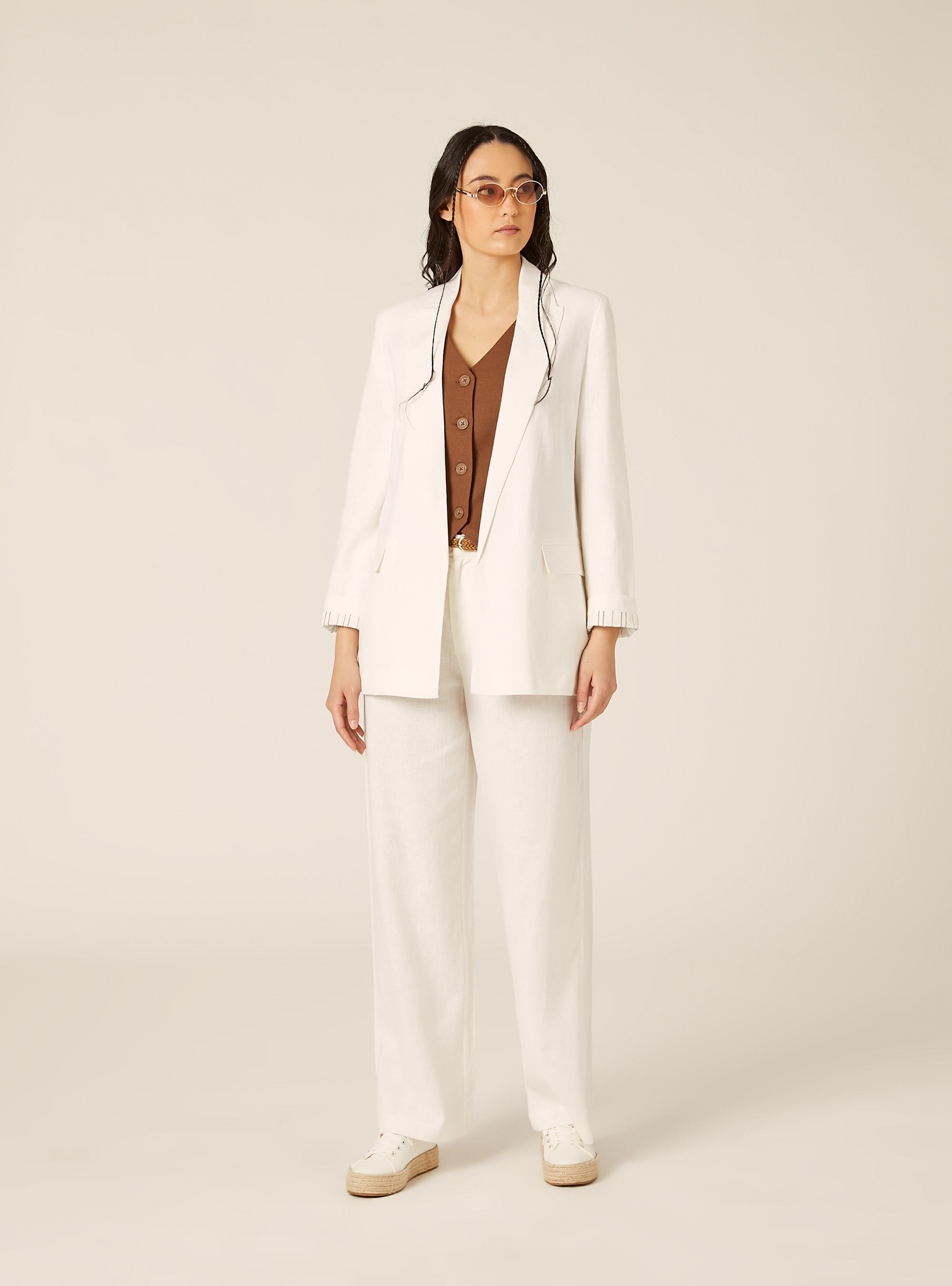 Open Linen Blend Blazer, WH2 WHITE