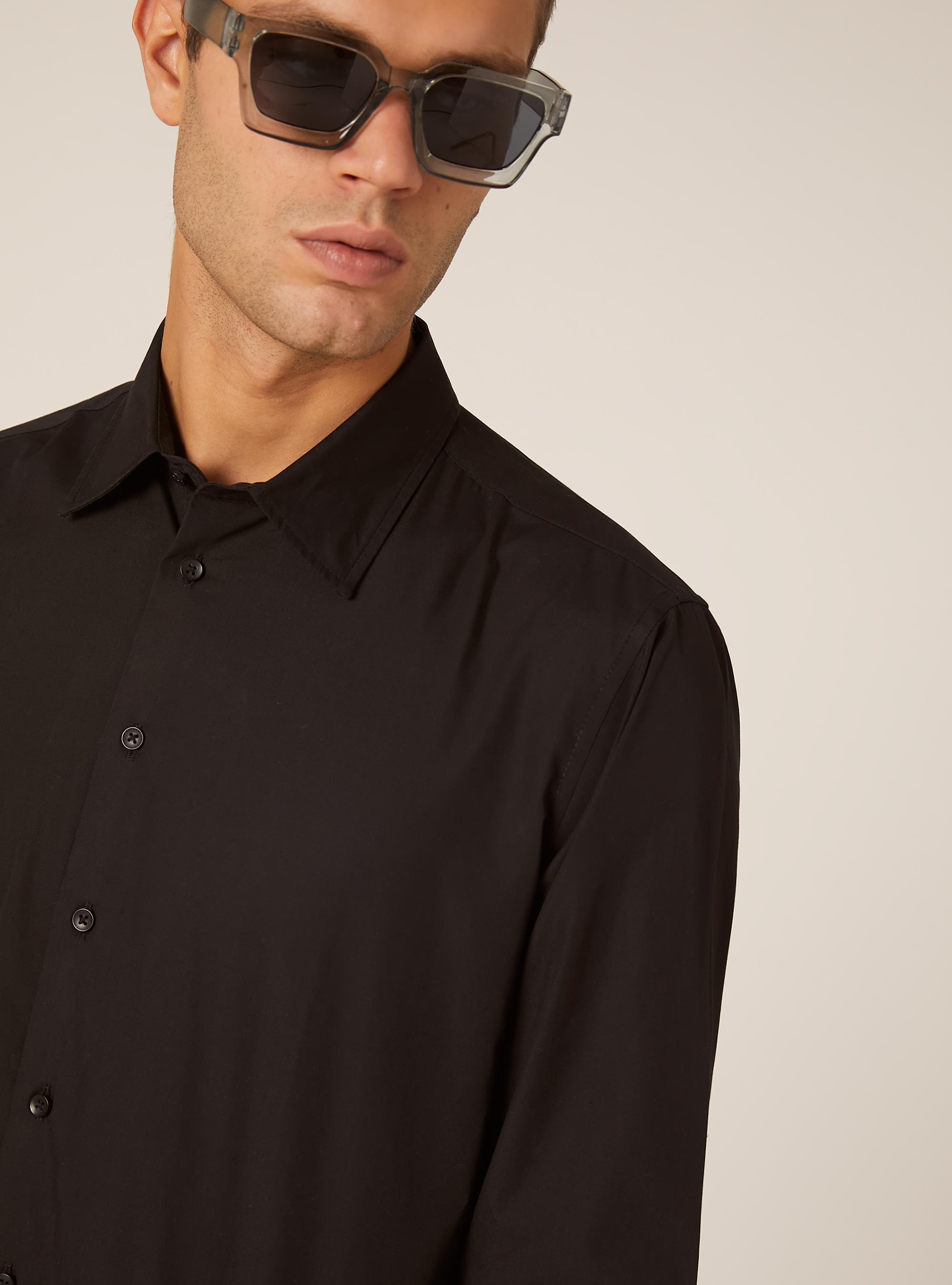 Chemise &agrave; manches longues unie, BK1 BLACK
