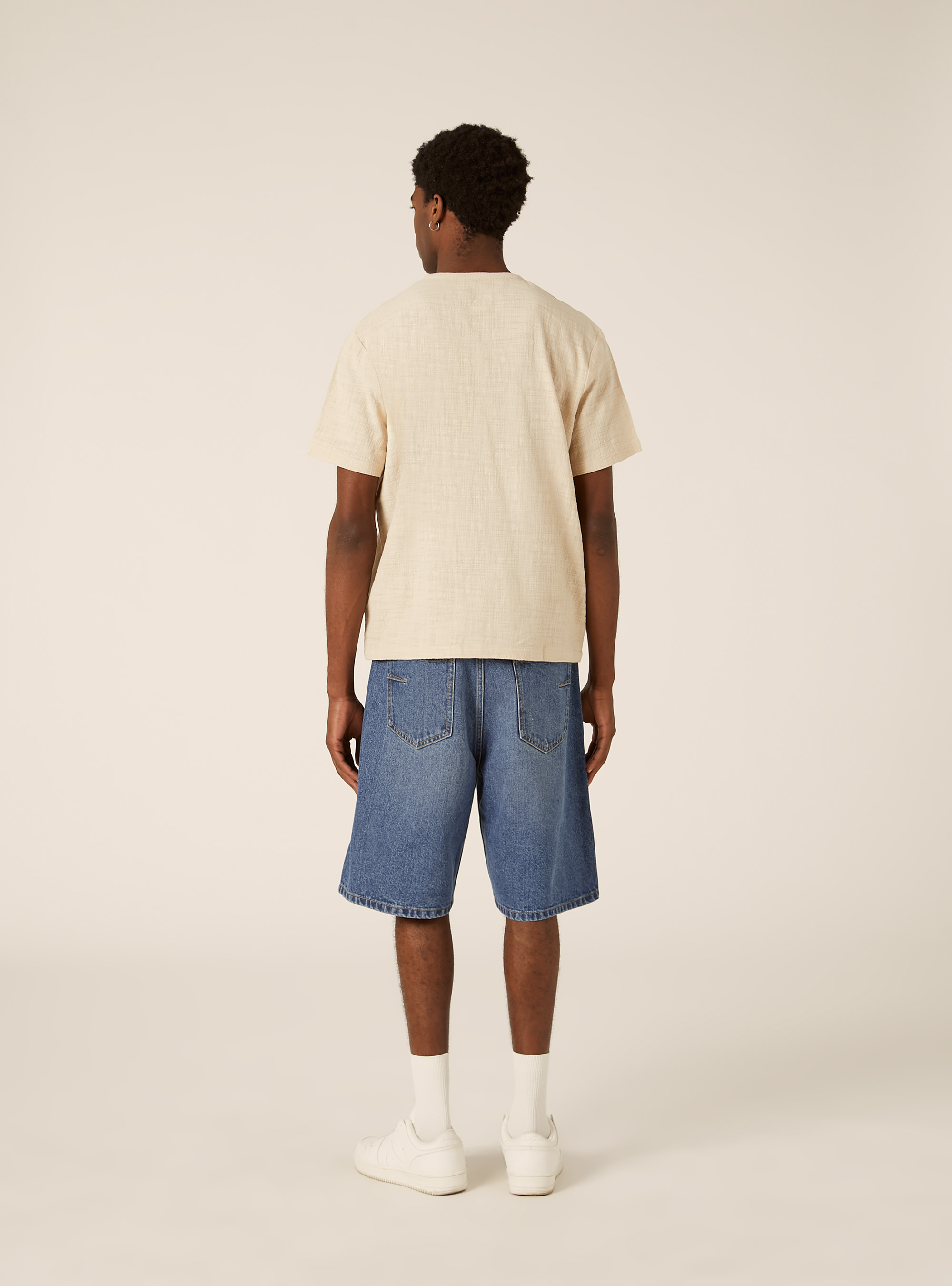 Short Sleeve Henley Shirt, BG3 BEIGE LIGHT