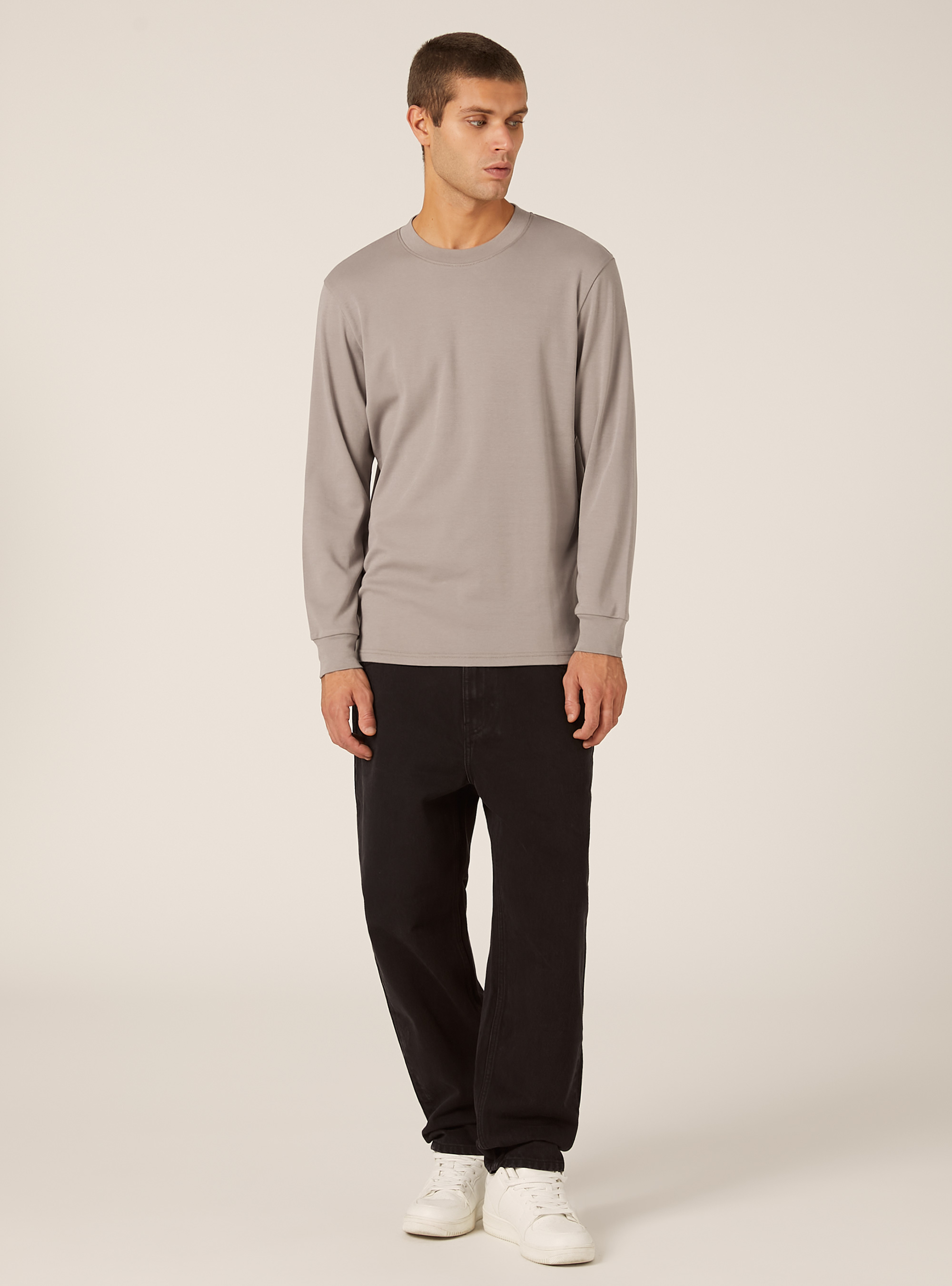 T-shirt en coton &agrave; manches longues, GY2 GREY MEDIUM