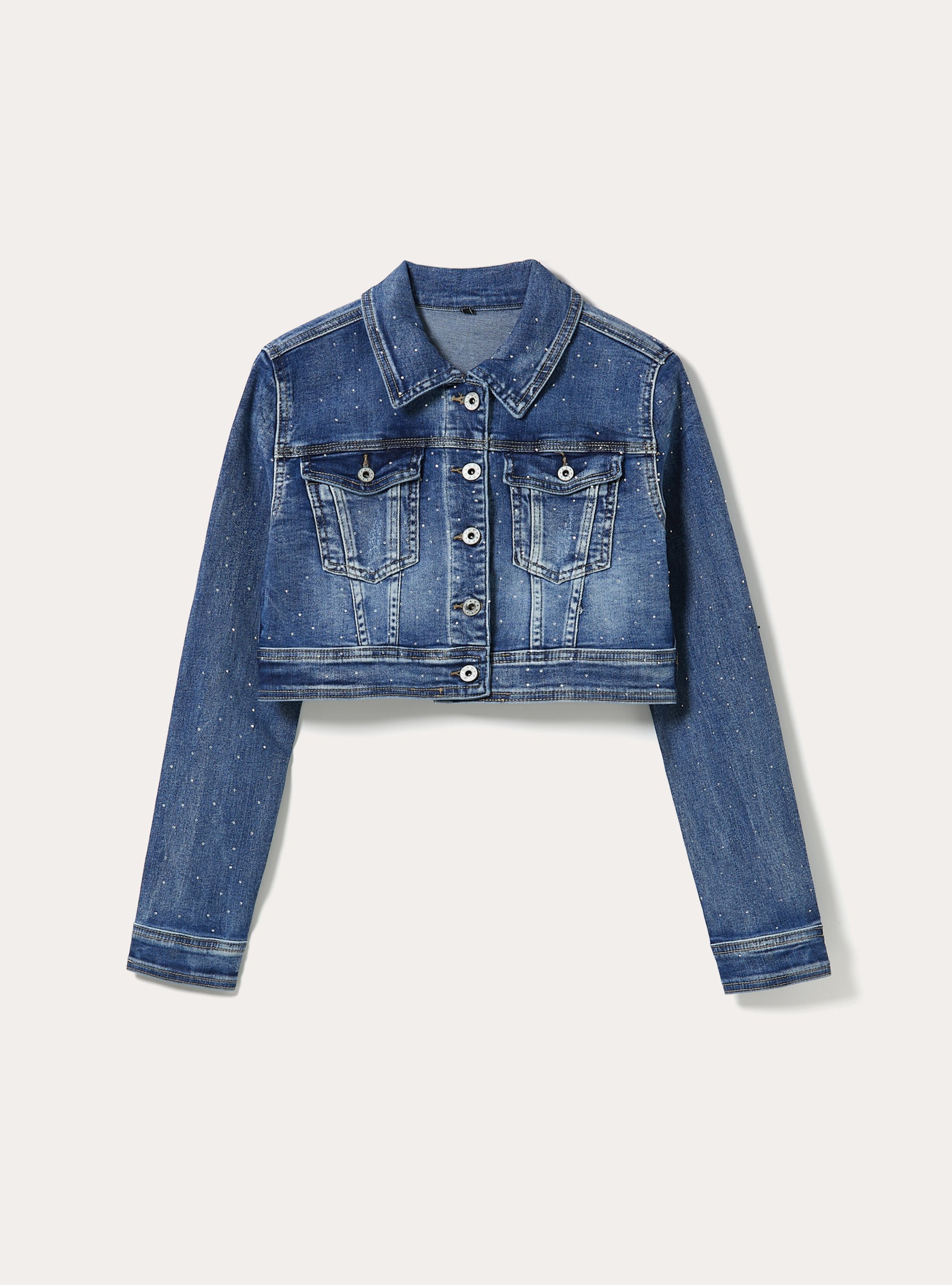 Veste en jean courte avec strass, D003 MEDIUM BLUE
