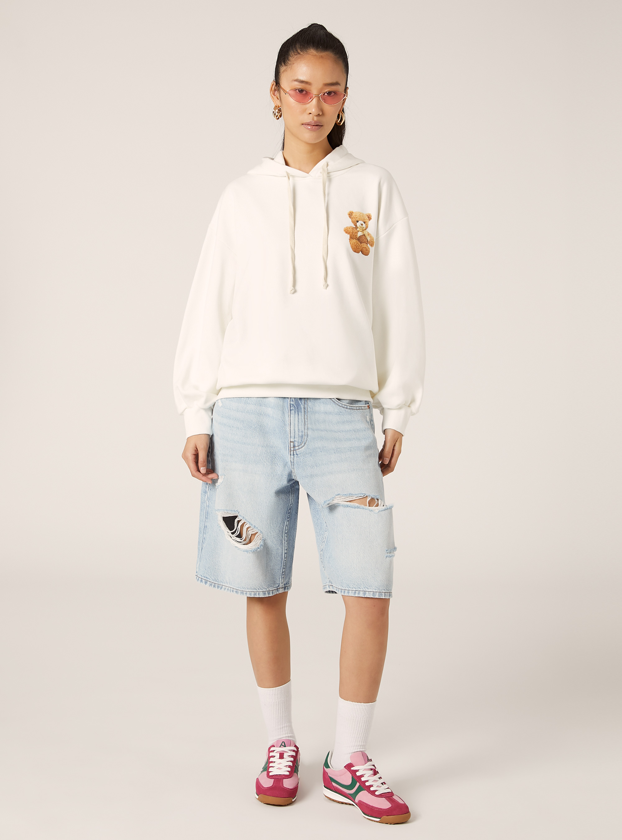 Sweat oversize avec imprim&eacute; Teddy, WH2 WHITE