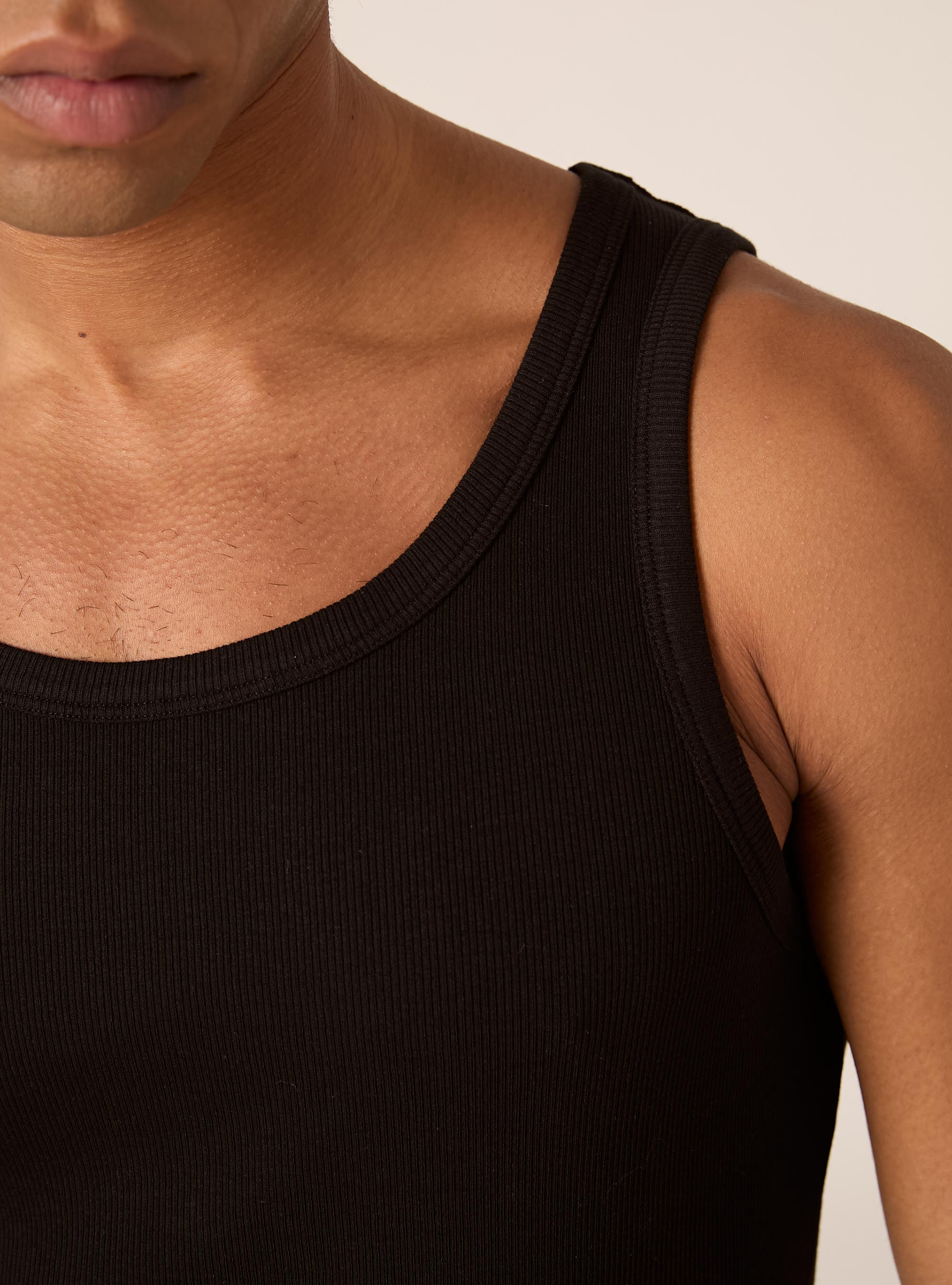 Slim Fit Ribbed Cotton Tank Top, BK1 BLACK