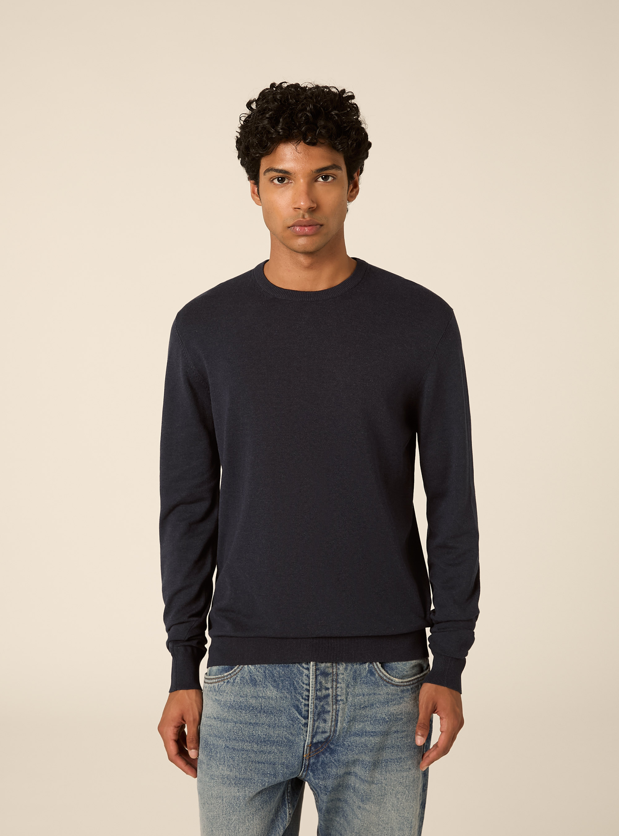 Jersey de cuello redondo en viscosa Lenzing Ecovero, MNA2 NAVY MEL MED