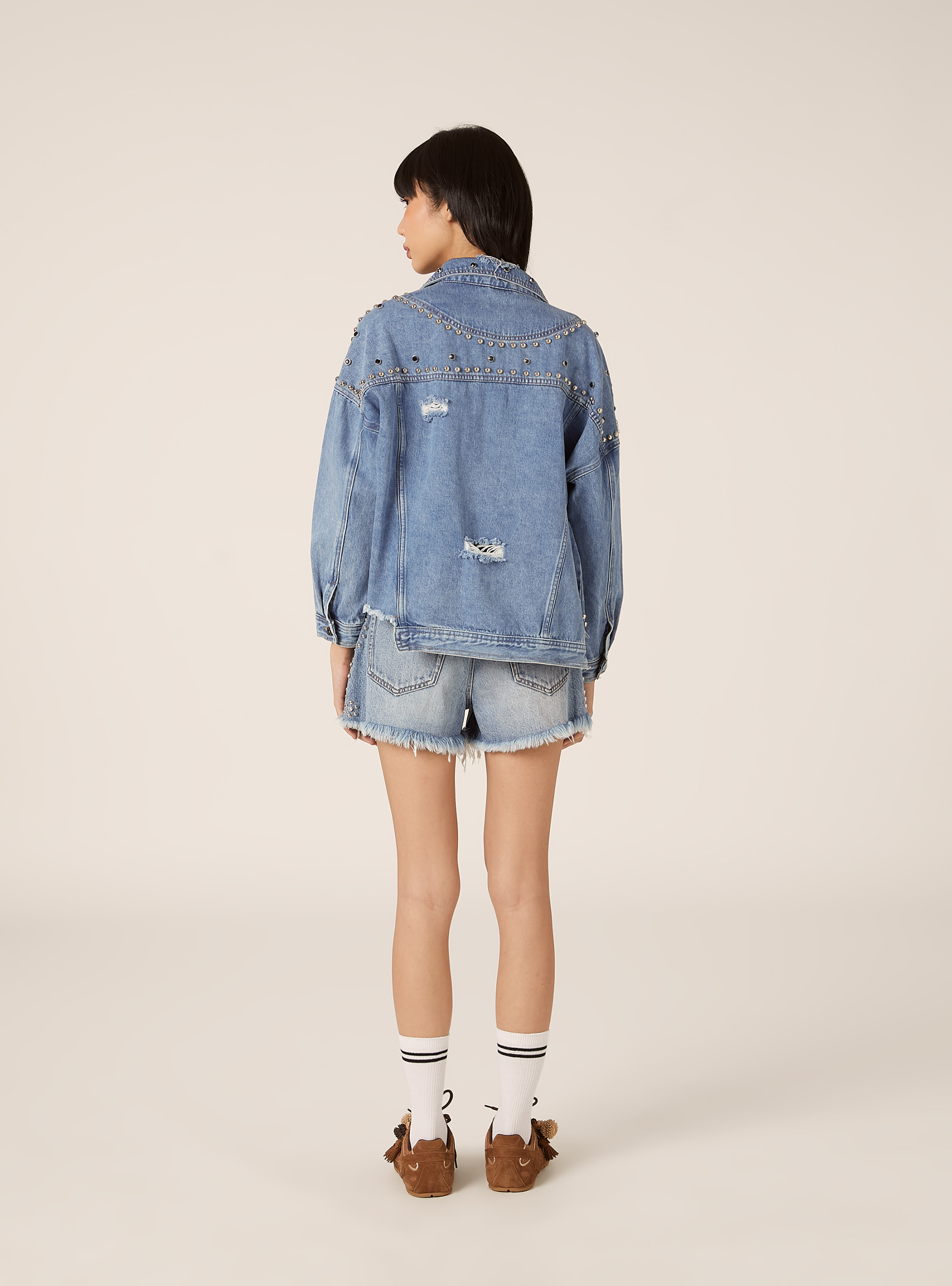 Denim jacket with studs, D006 AZURE