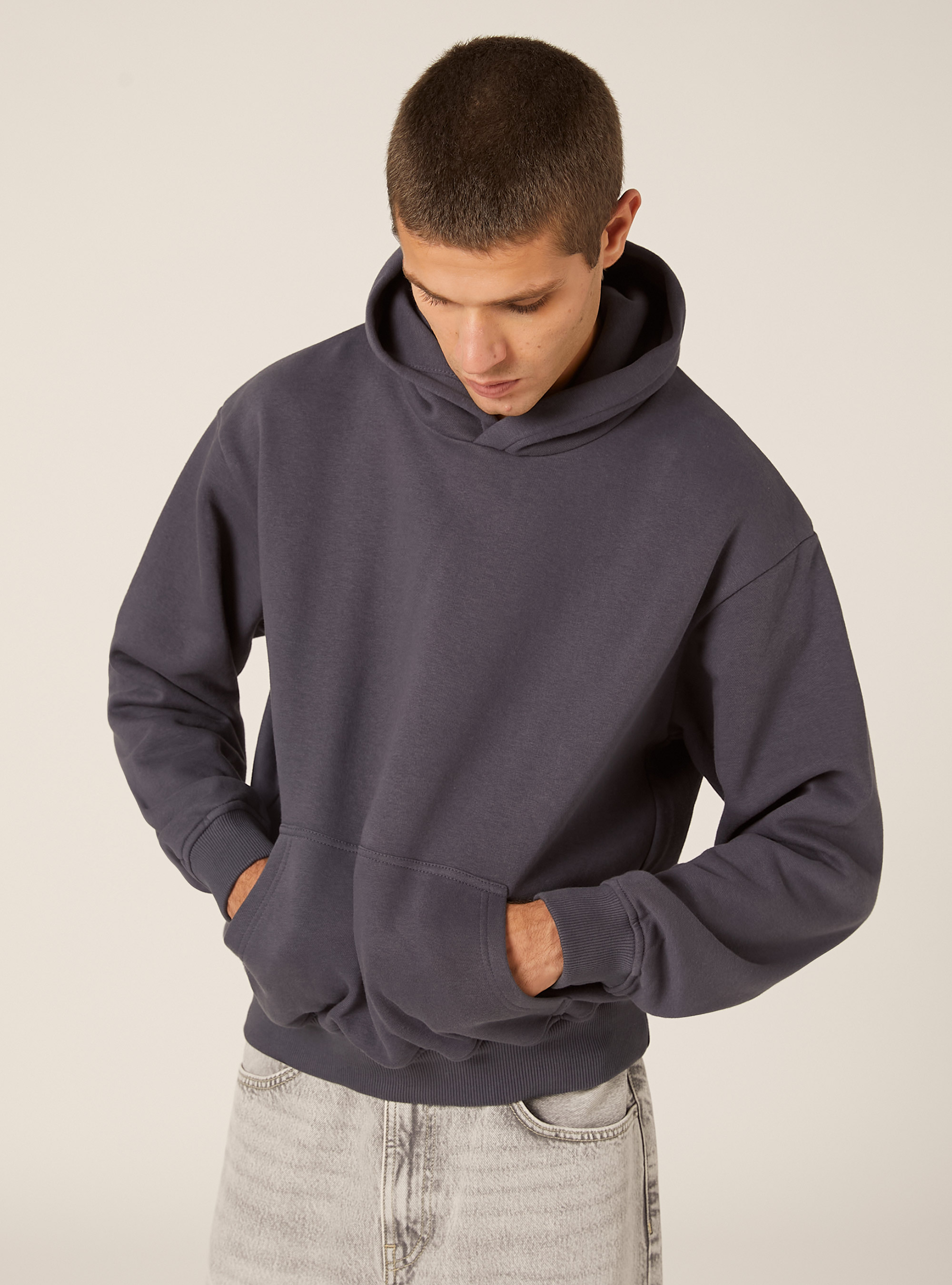 Sweat &agrave; capuche coupe boxy, BL2 BLUE MEDIUM