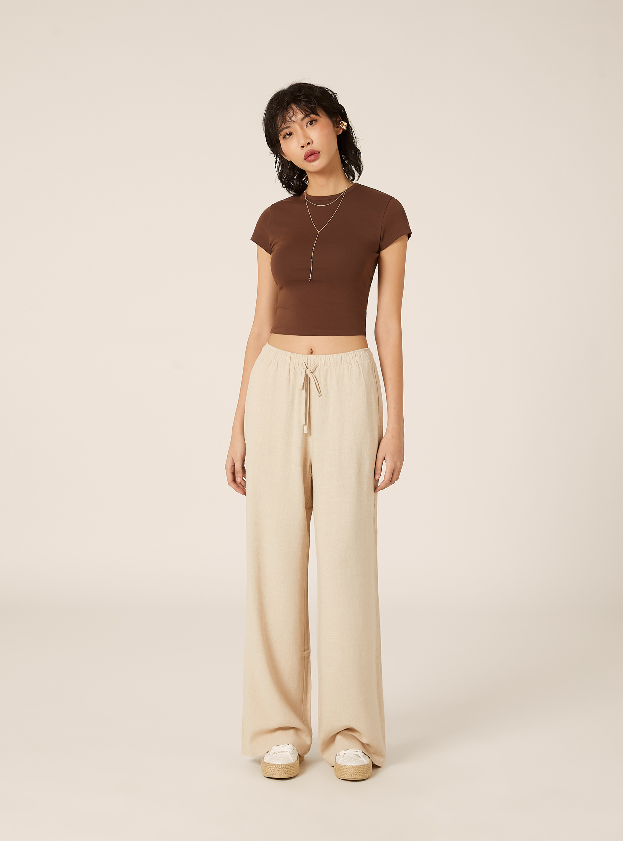 Linen-blend palazzo pants, MBG2 BEIGE MEL MED