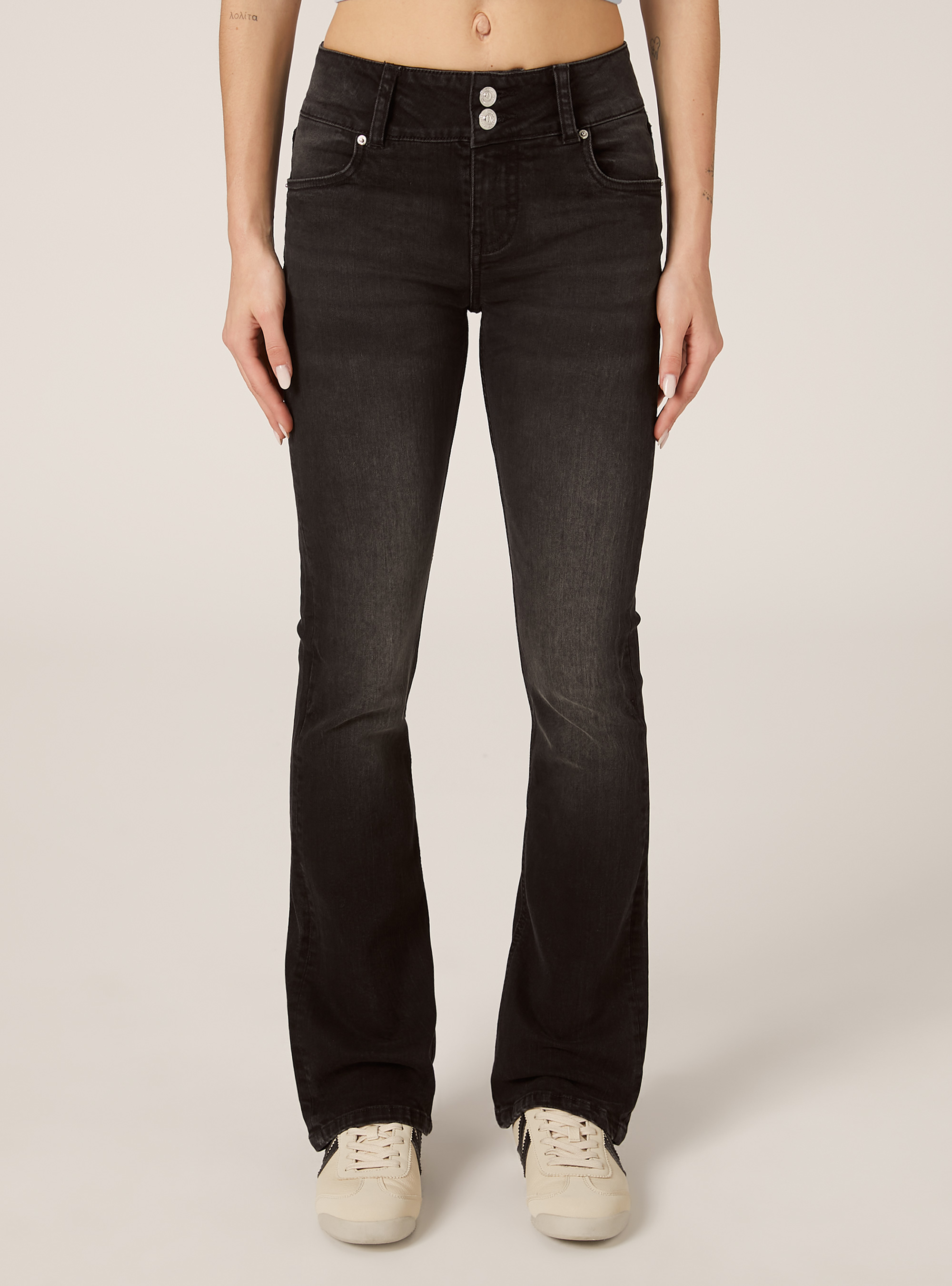Jean bootcut skinny taille basse, D000 BLACK