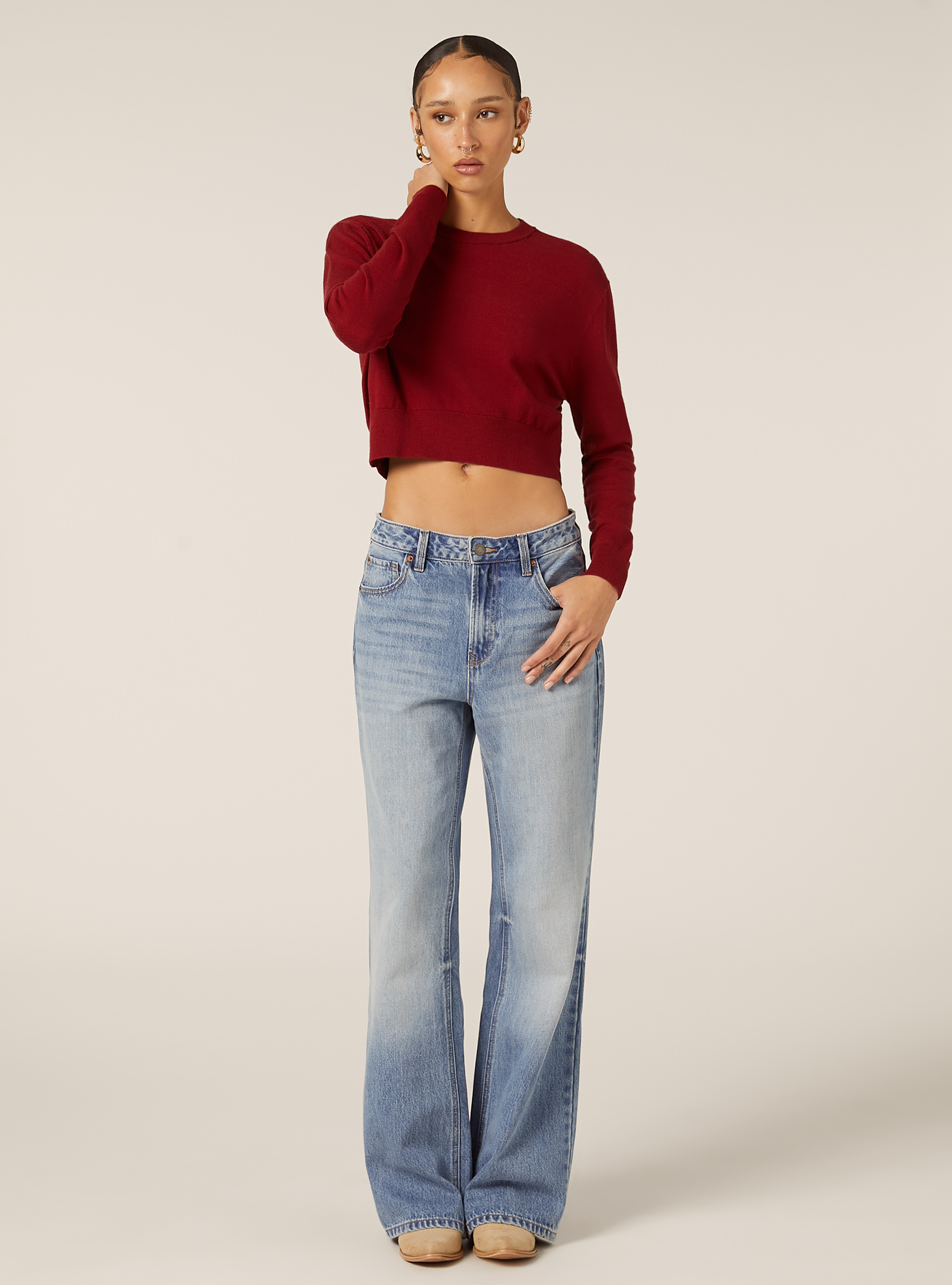 Pull &agrave; col rond coupe boxy, BO2 BORDEAUX MEDIUM