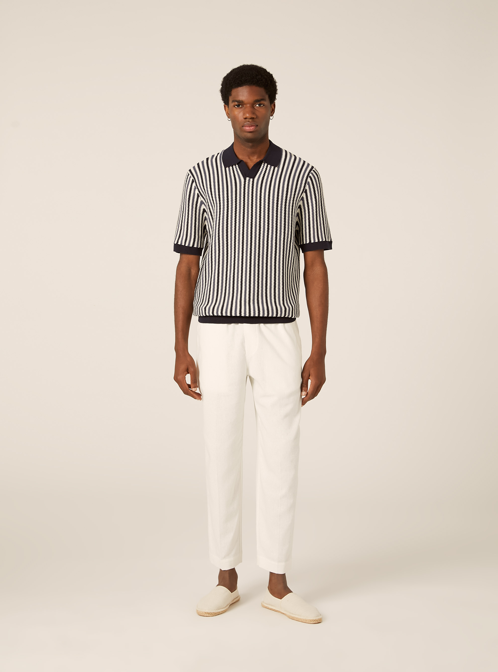 Gestreiftes Strick-Polohemd, NA1 NAVY DARK