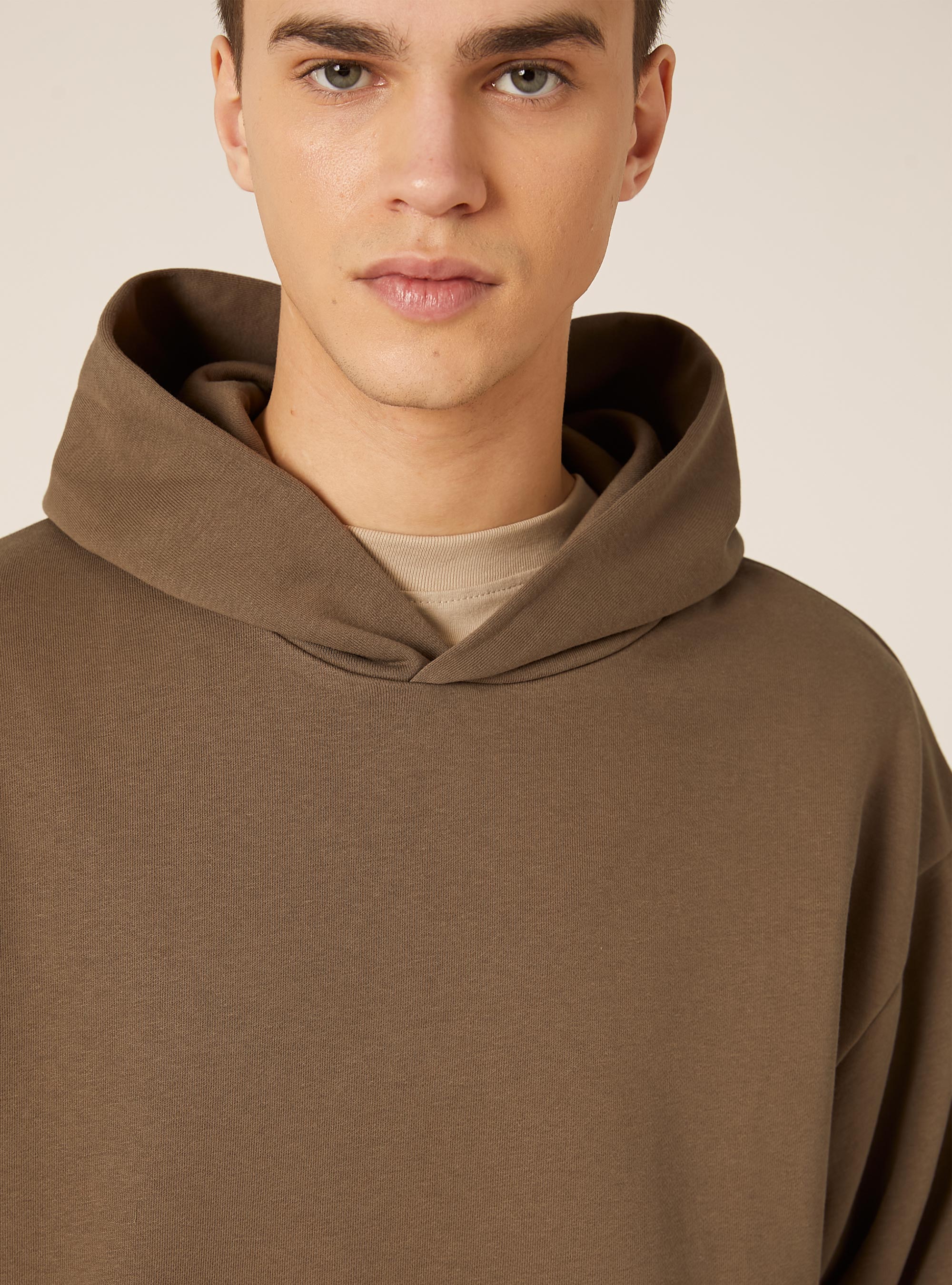 Felpa boxy fit con cappuccio, MARRONE MEDIO