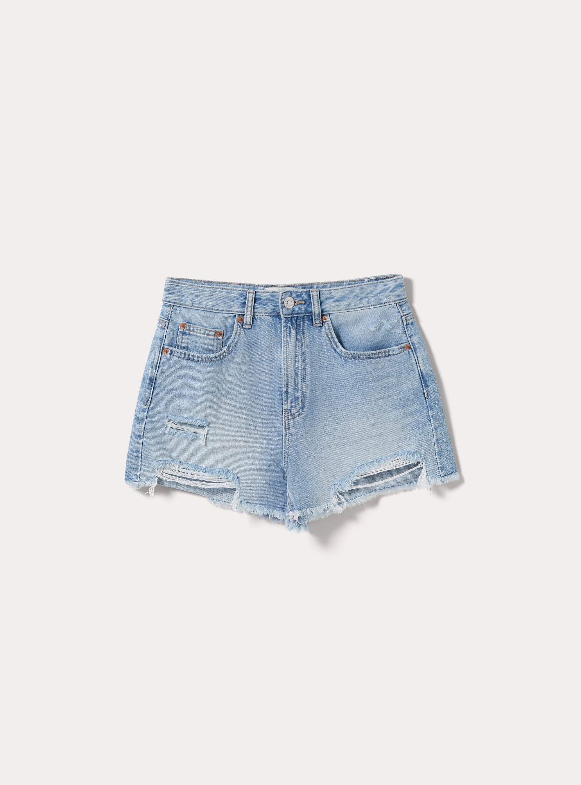 Shorts Vaqueros con Bajo de Corte Vivo, D006 AZURE