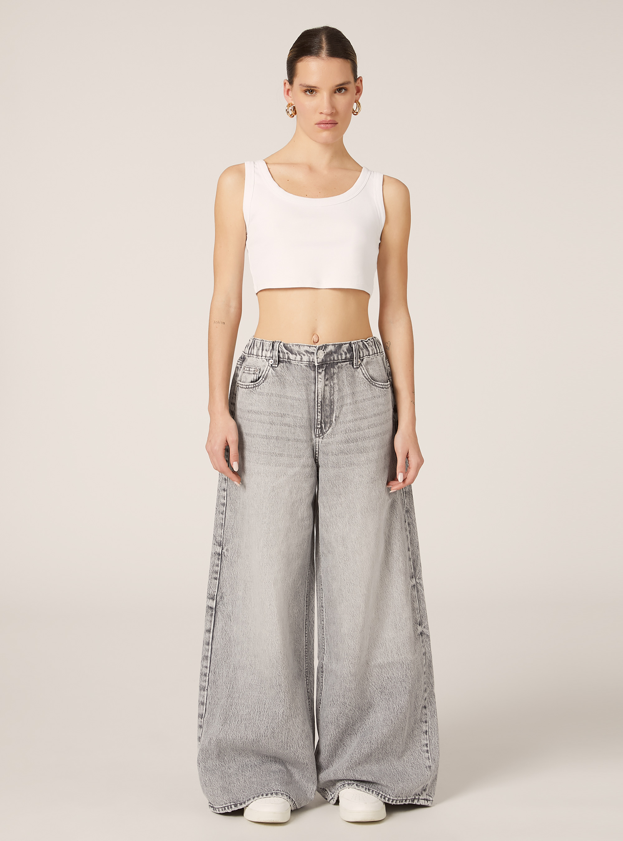 Jean super large avec taille &eacute;lastiqu&eacute;e, D00G GREY