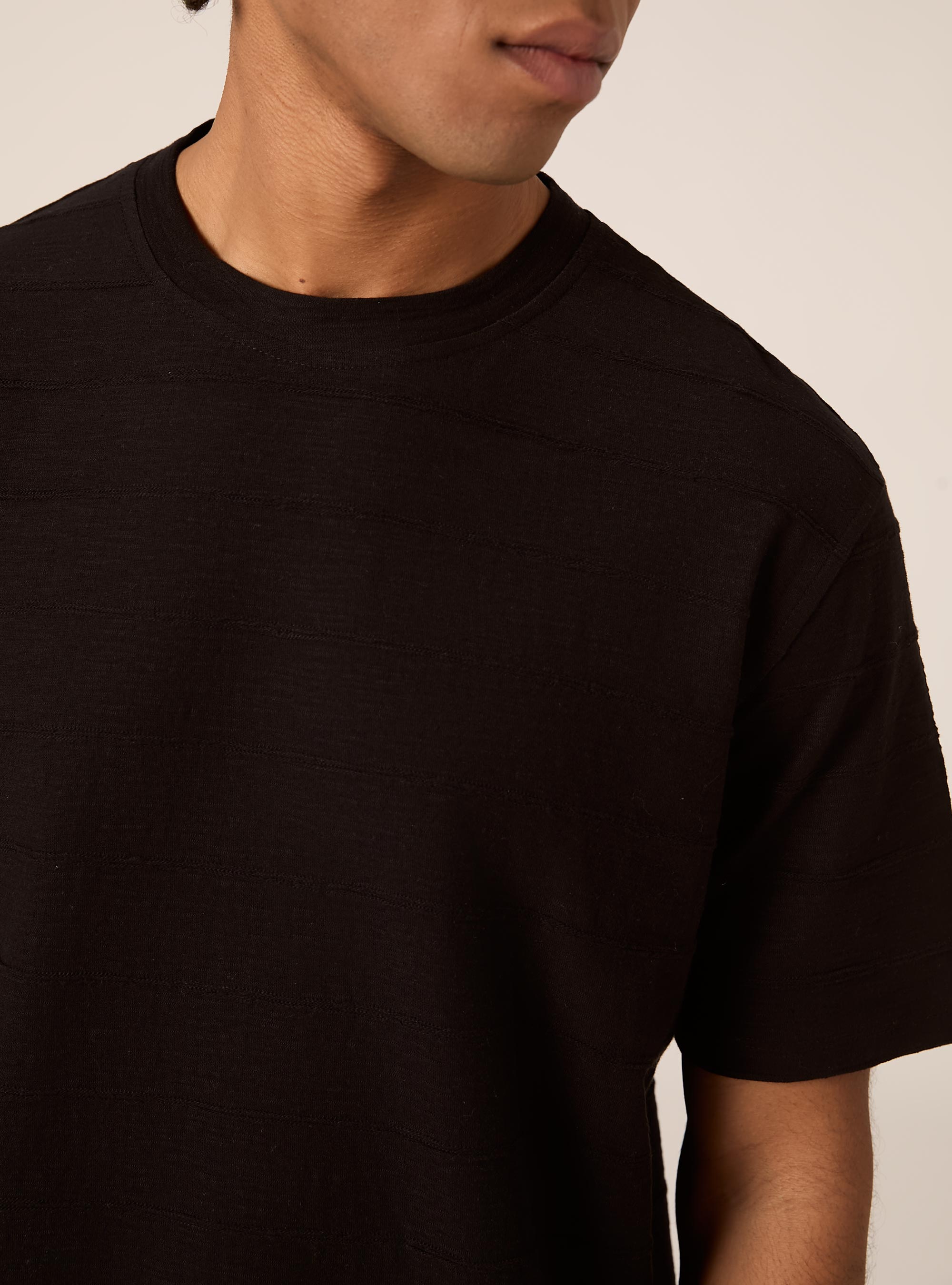 Maglietta a maniche corte con texture, NERO