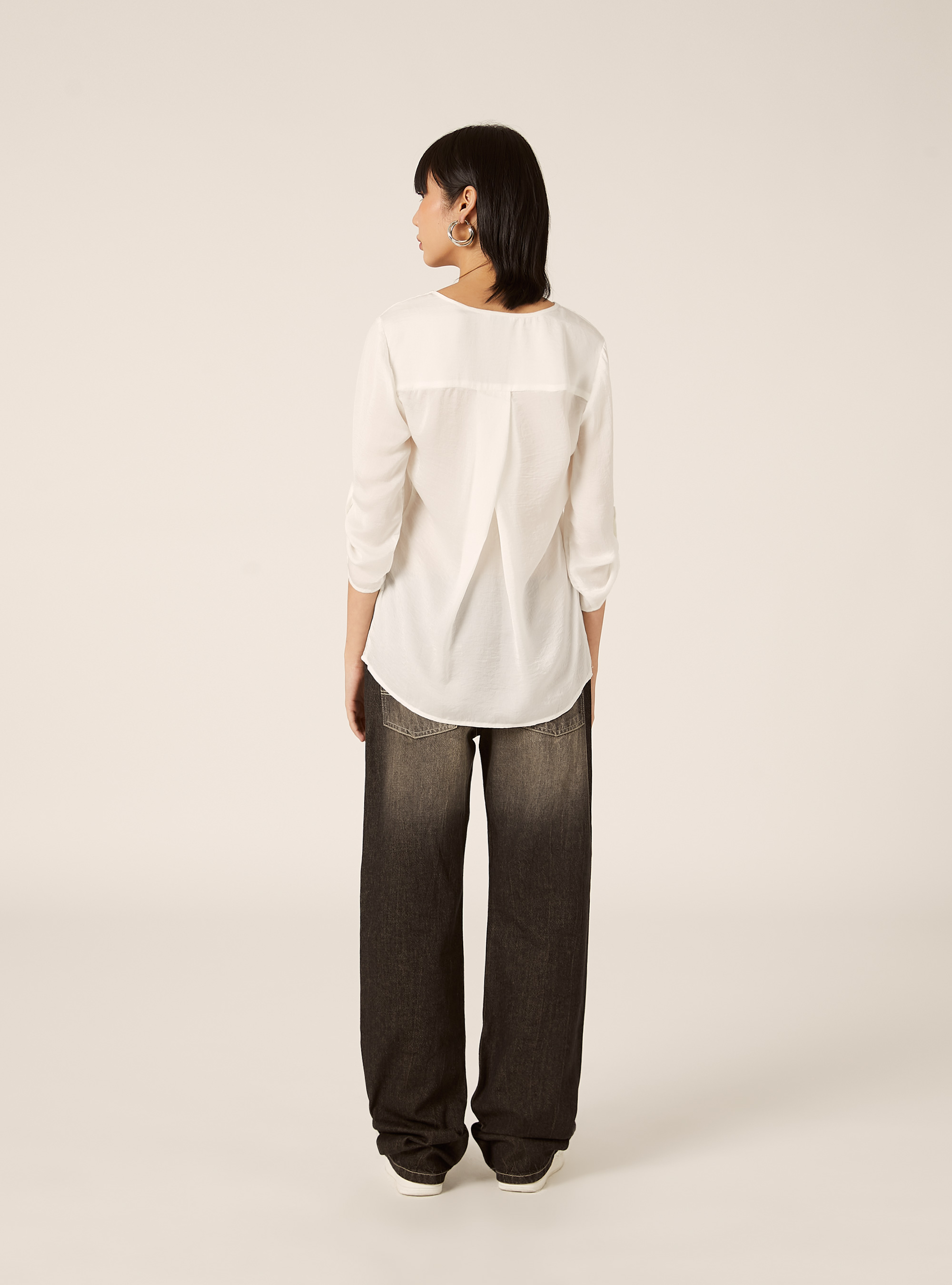 Blouse &agrave; encolure unie, WH1 OFF WHITE