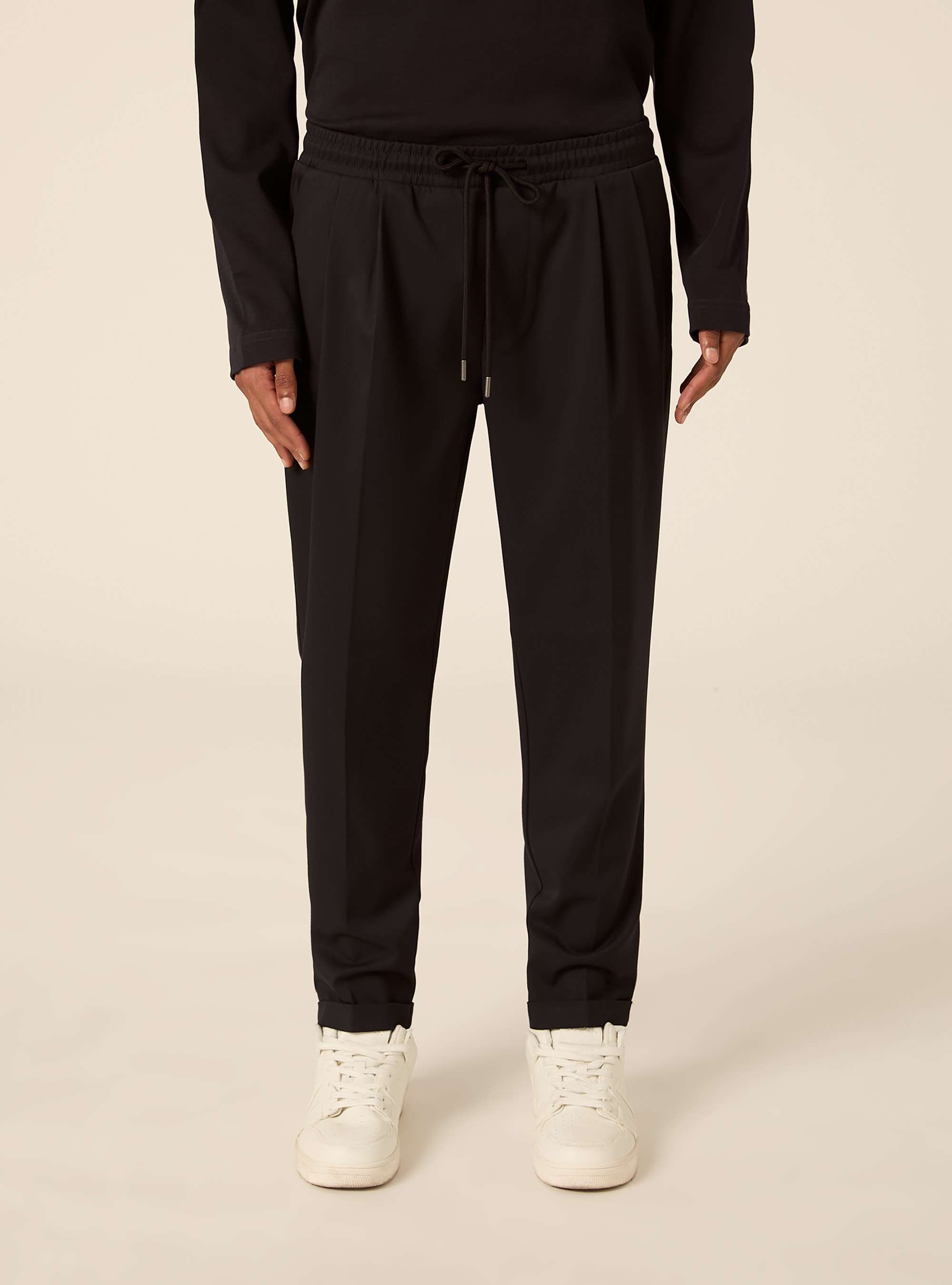Twill jogger trousers with pleats, NA1 NAVY DARK