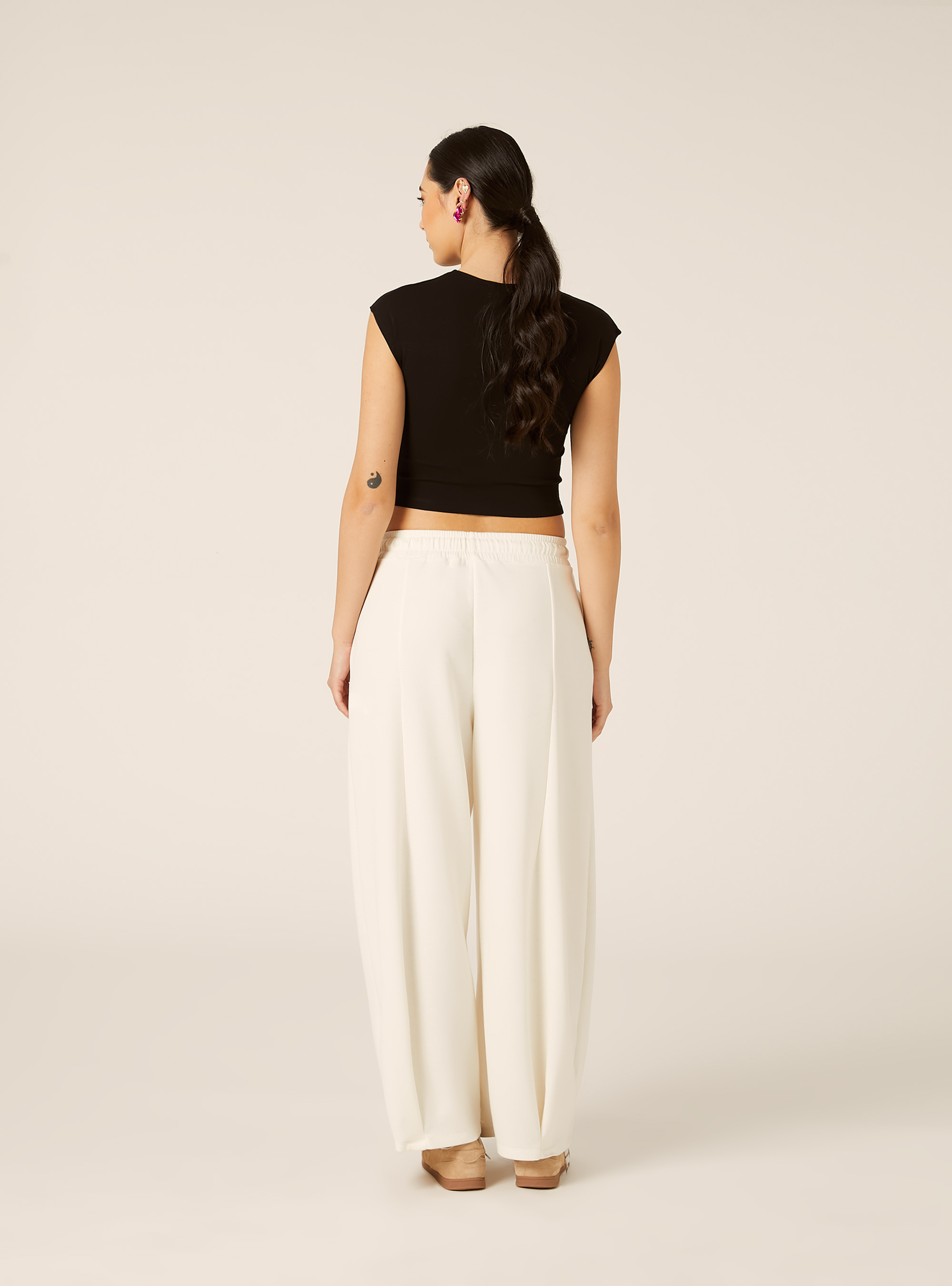 Pantal&oacute;n de scuba barrel fit con pinzas, WH1 OFF WHITE