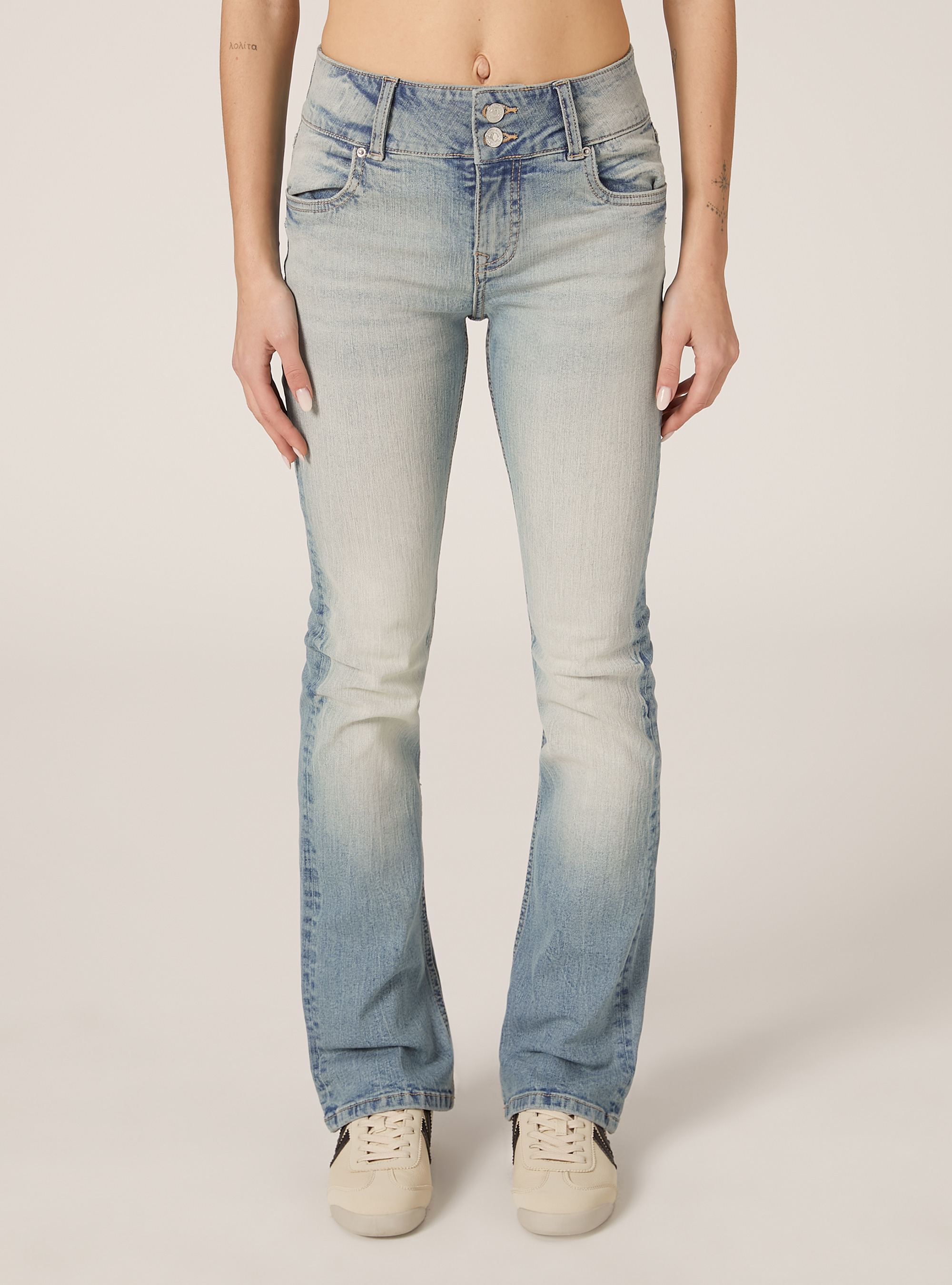 Jean bootcut skinny taille basse, D006 AZURE