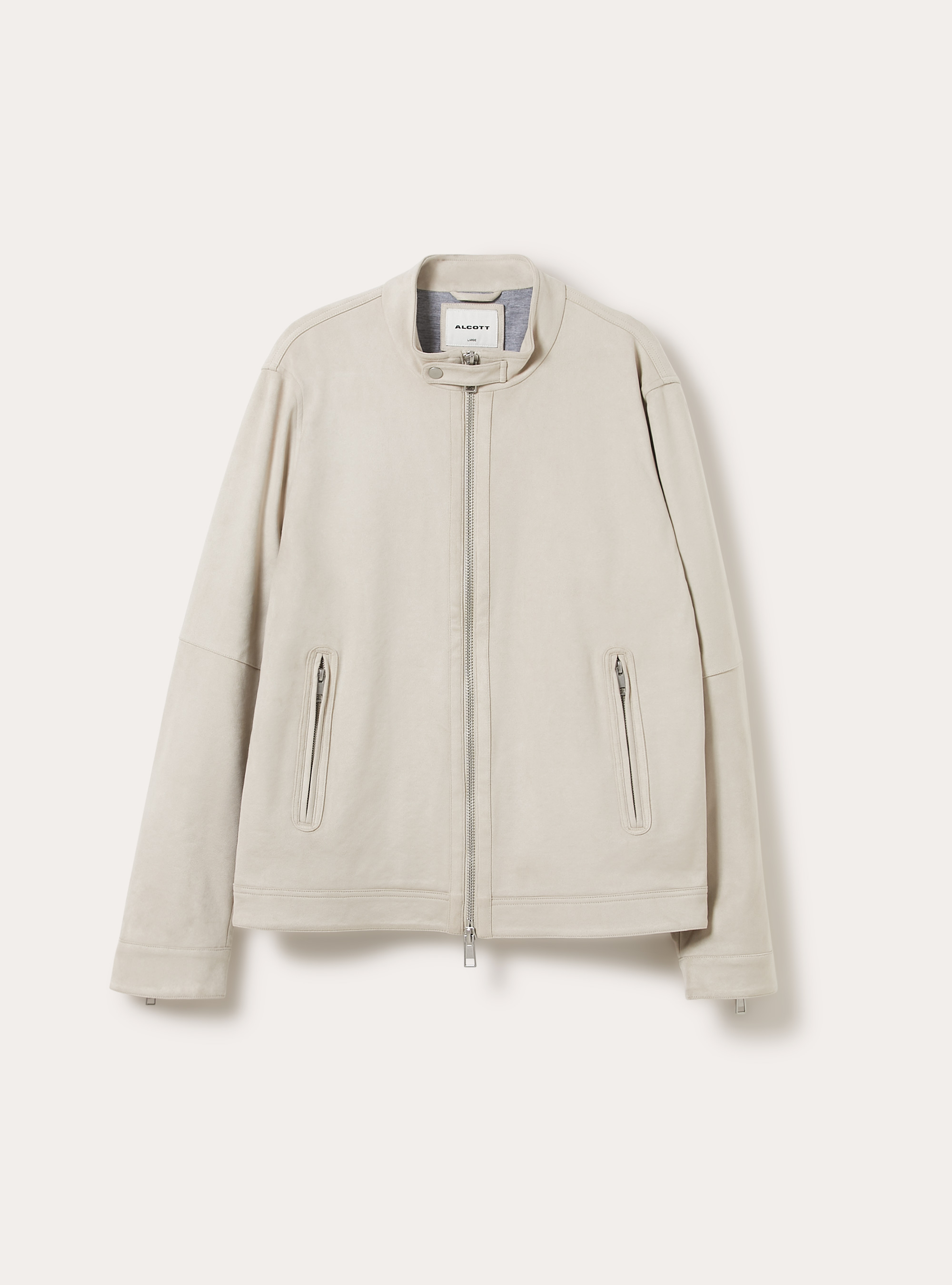 Suede-effect biker jacket, CR3 CREAM LIGHT