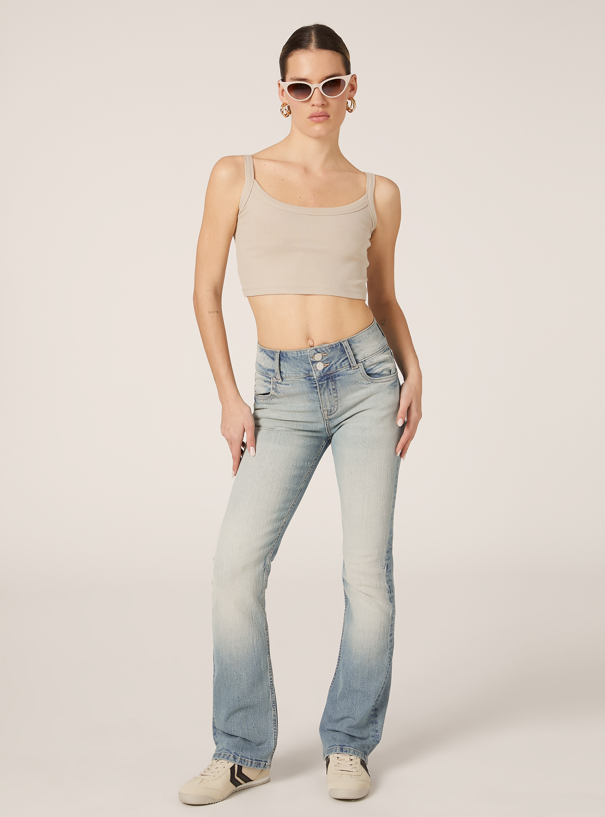 Jean bootcut skinny taille basse, D006 AZURE