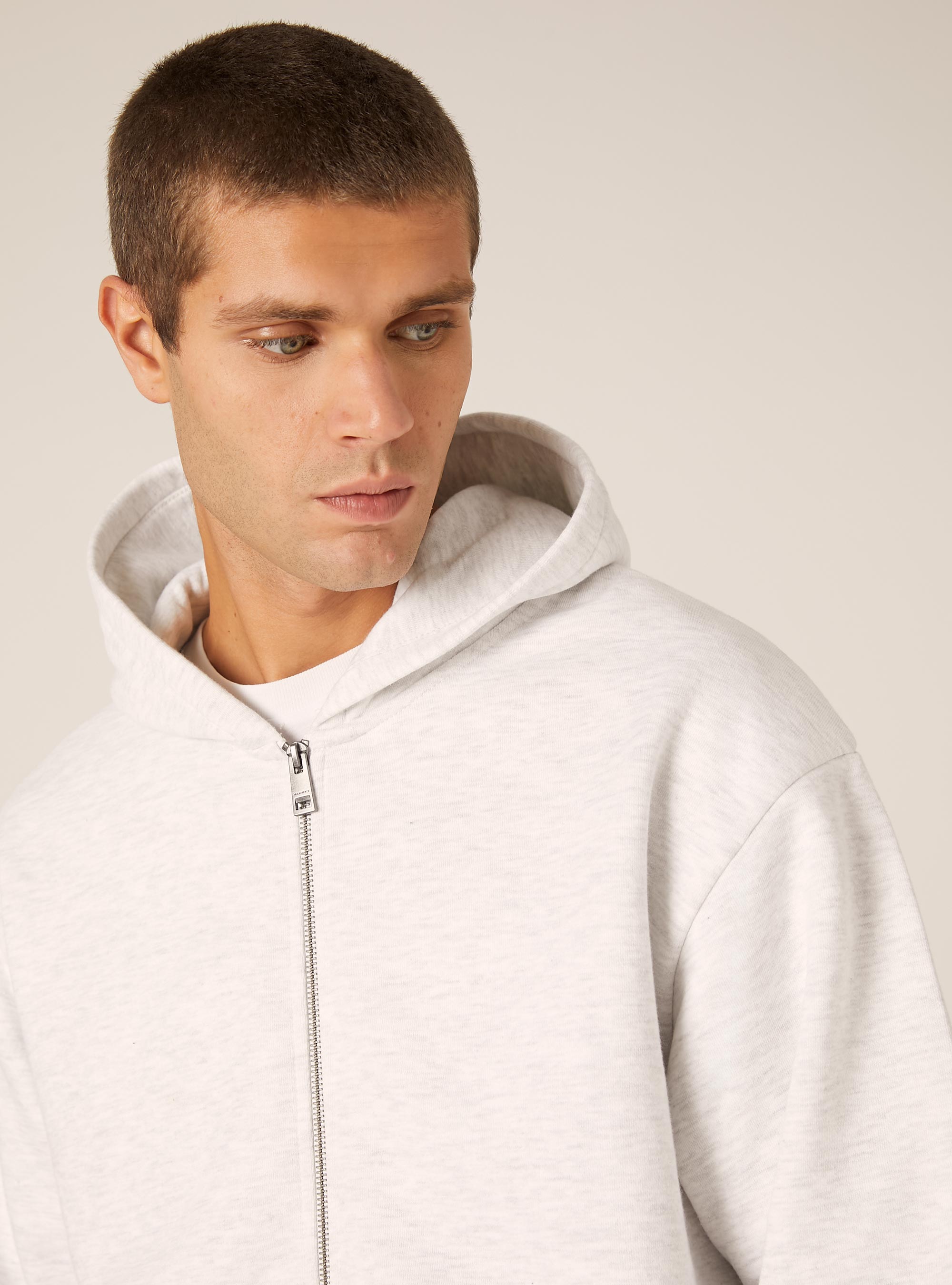 Sweat-shirt zipp&eacute; &agrave; capuche coupe boxy, MGY3 GREY MEL LIGHT
