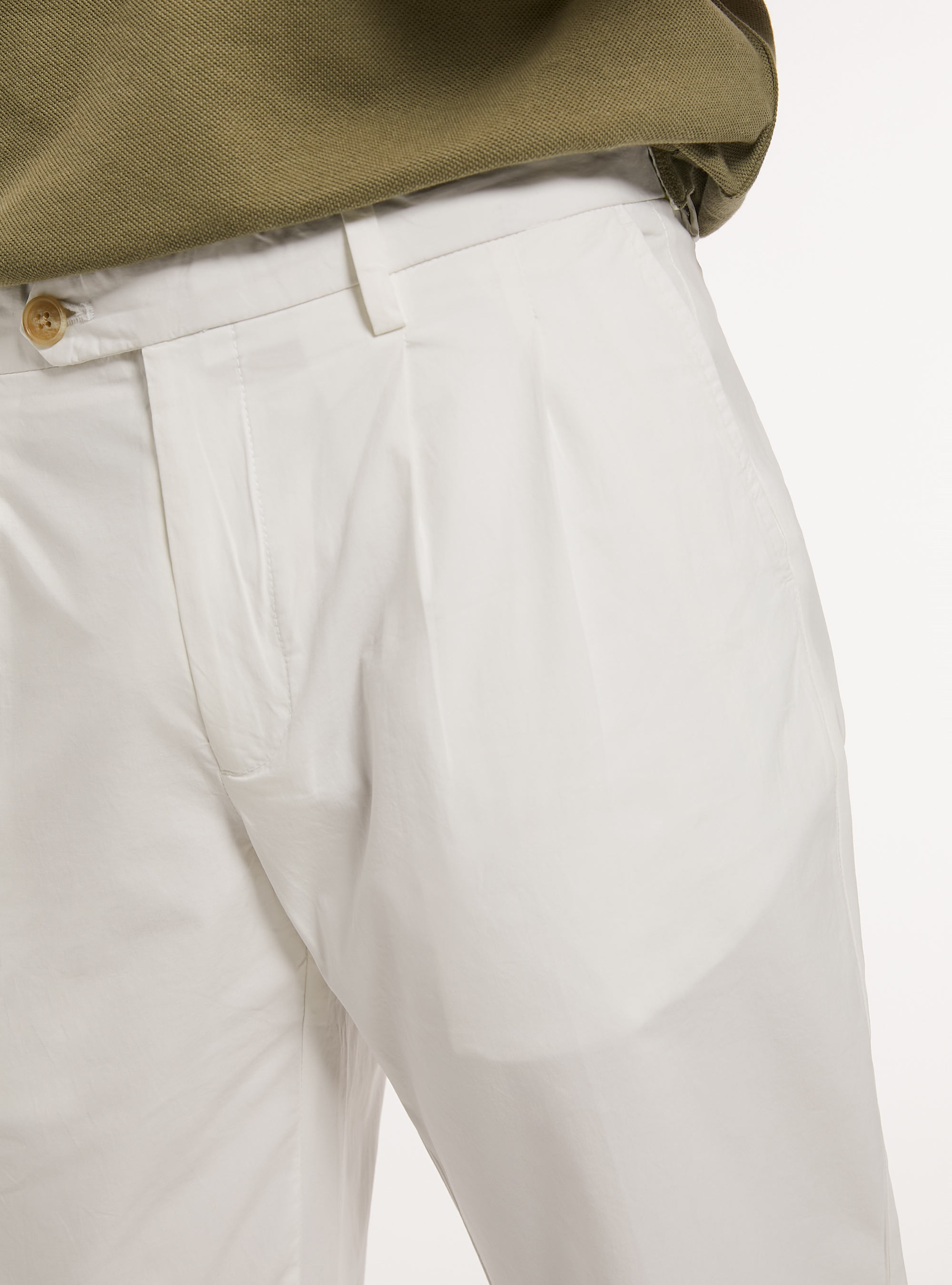 Pantalon en coton &agrave; double plis, WH1 OFF WHITE