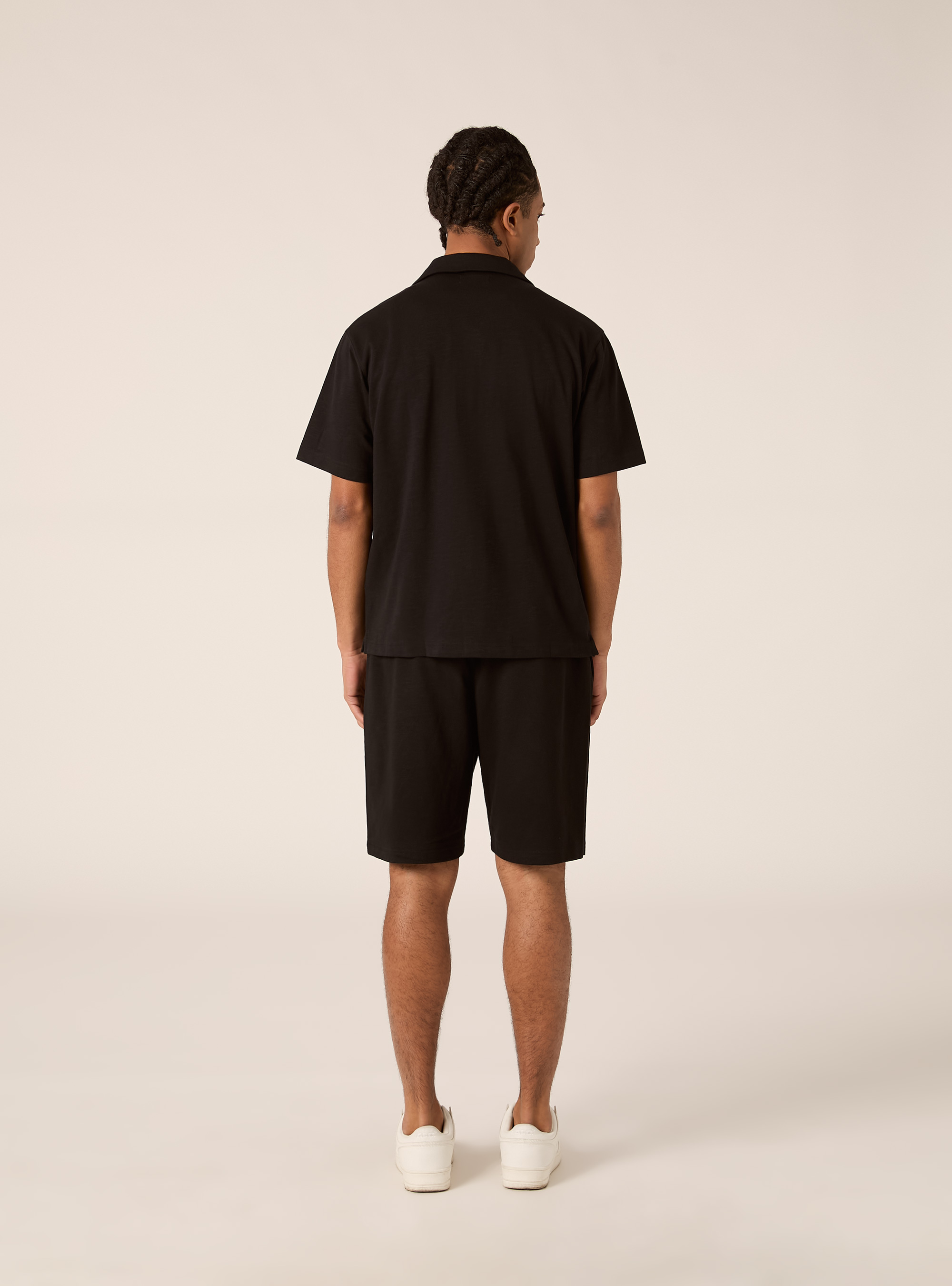 Camicia a maniche corte in jersey, NERO