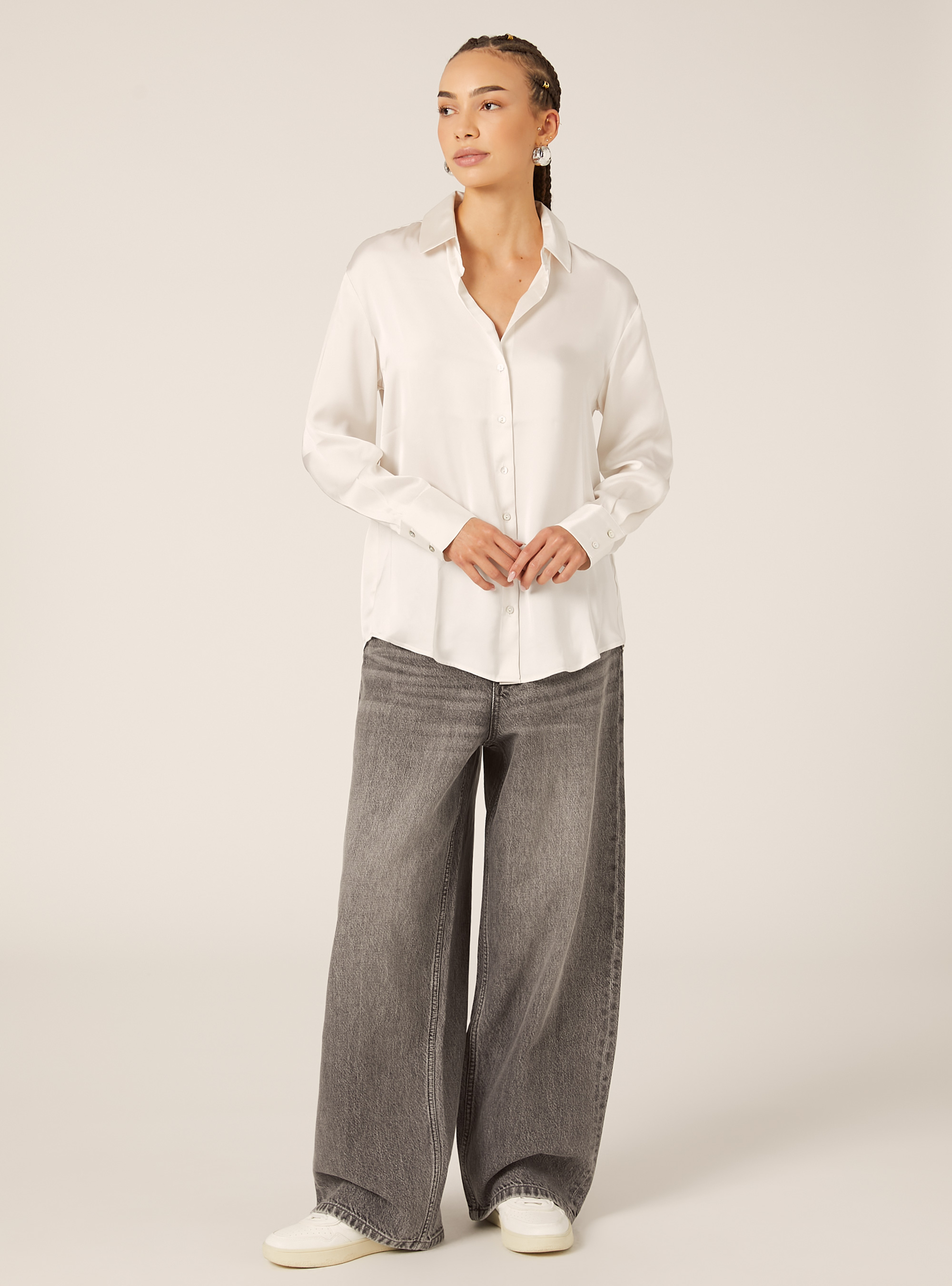 Chemise en satin uni, WH1 OFF WHITE