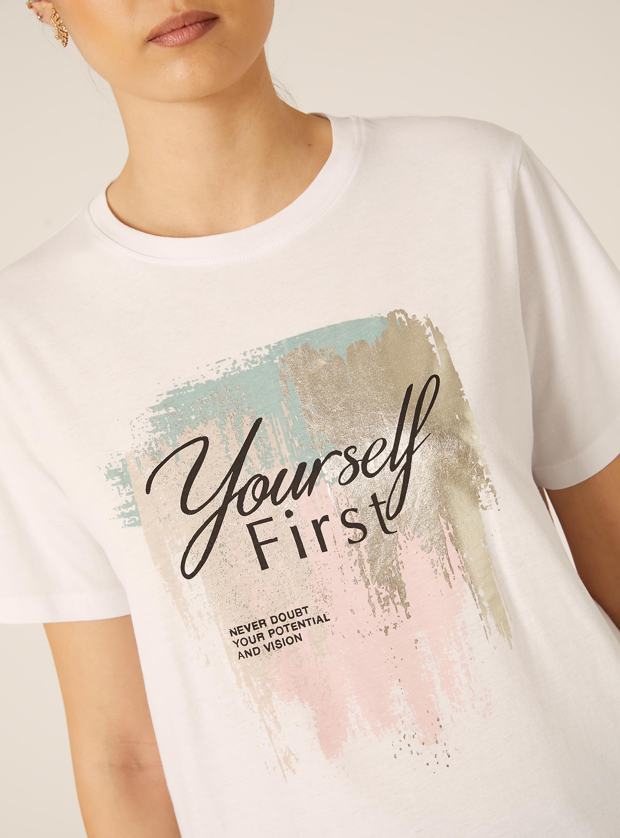 Camiseta con estampado metalizado, WH3 WHITE