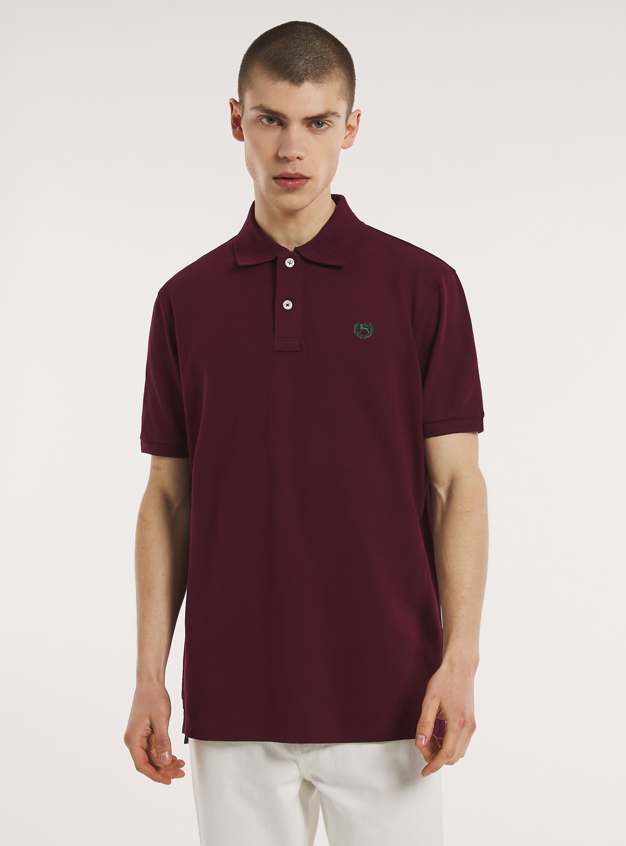 Polo in cotone piquet con ricamo, BORDEAUX SCURO