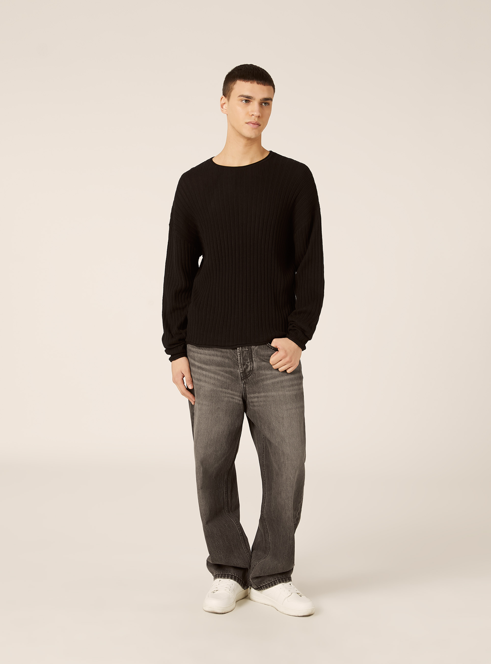 Durchbrochener Pullover aus Baumwolle, BK1 BLACK
