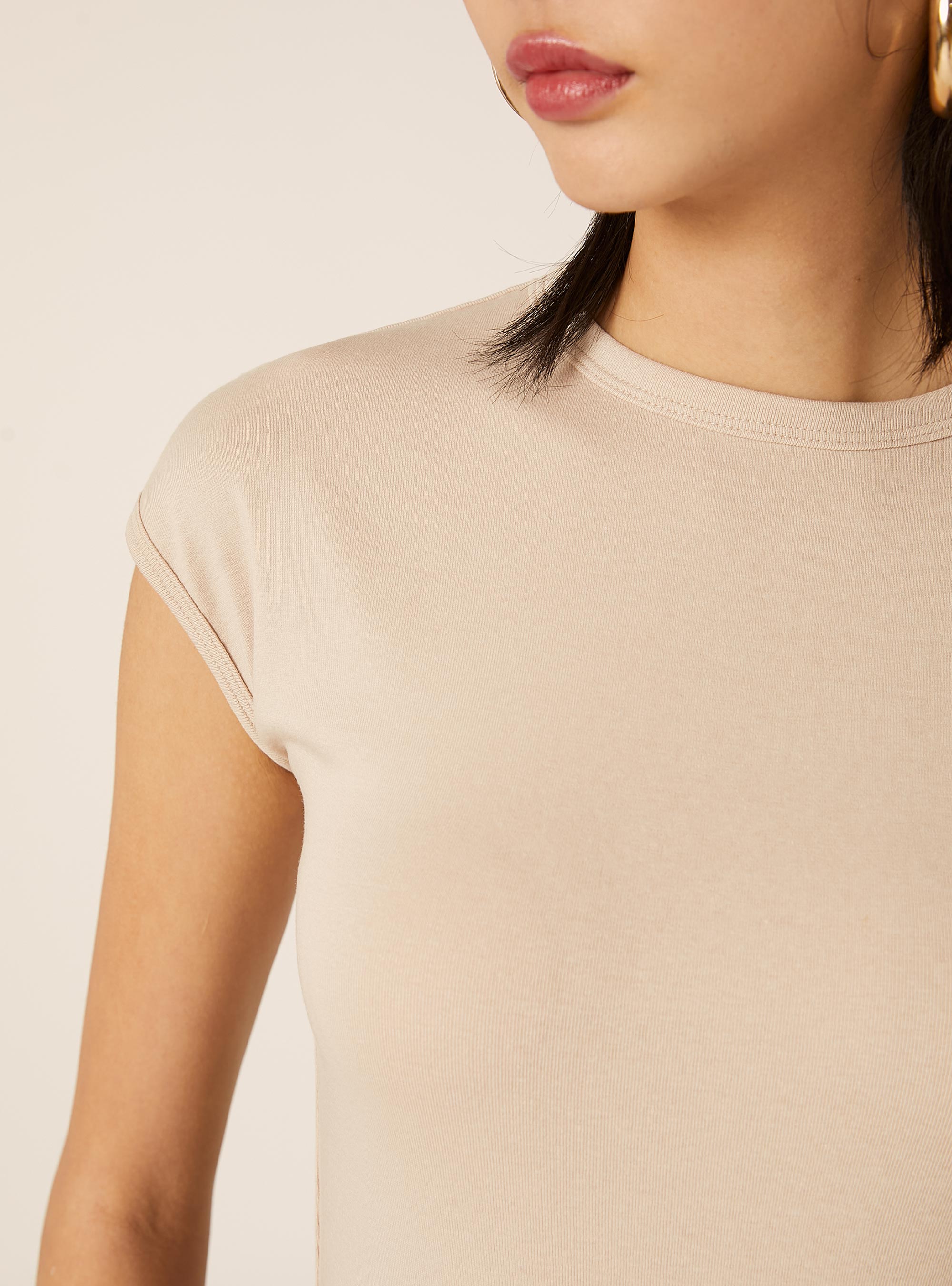 Body de algod&oacute;n el&aacute;stico acanalado, BG2 BEIGE MEDIUM